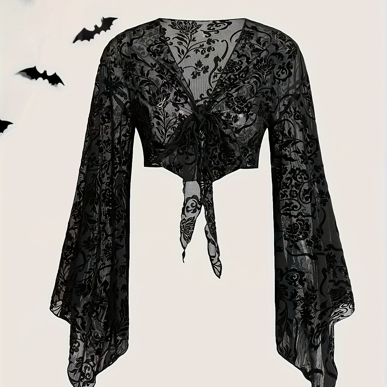 Halloween Mesh Flocked Top Women's Knit Cardigan