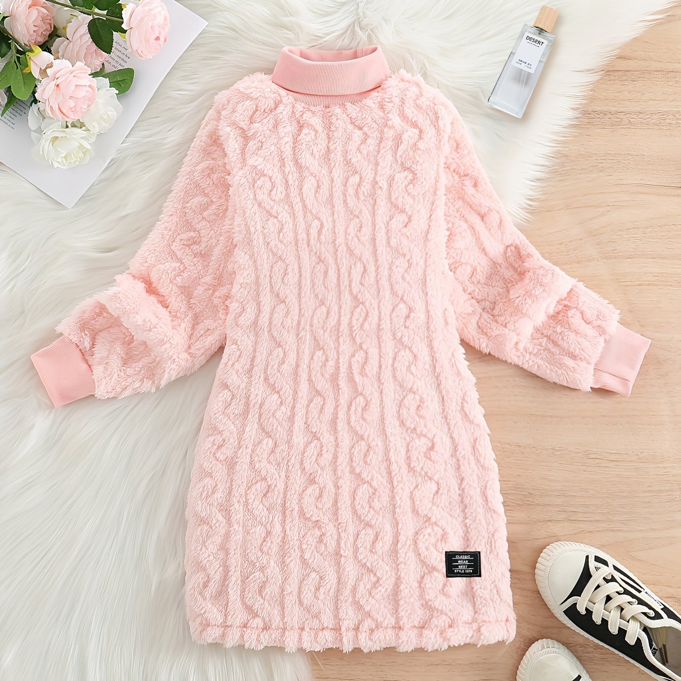 Girls' Fashion Solid Color Casual Plush Dress