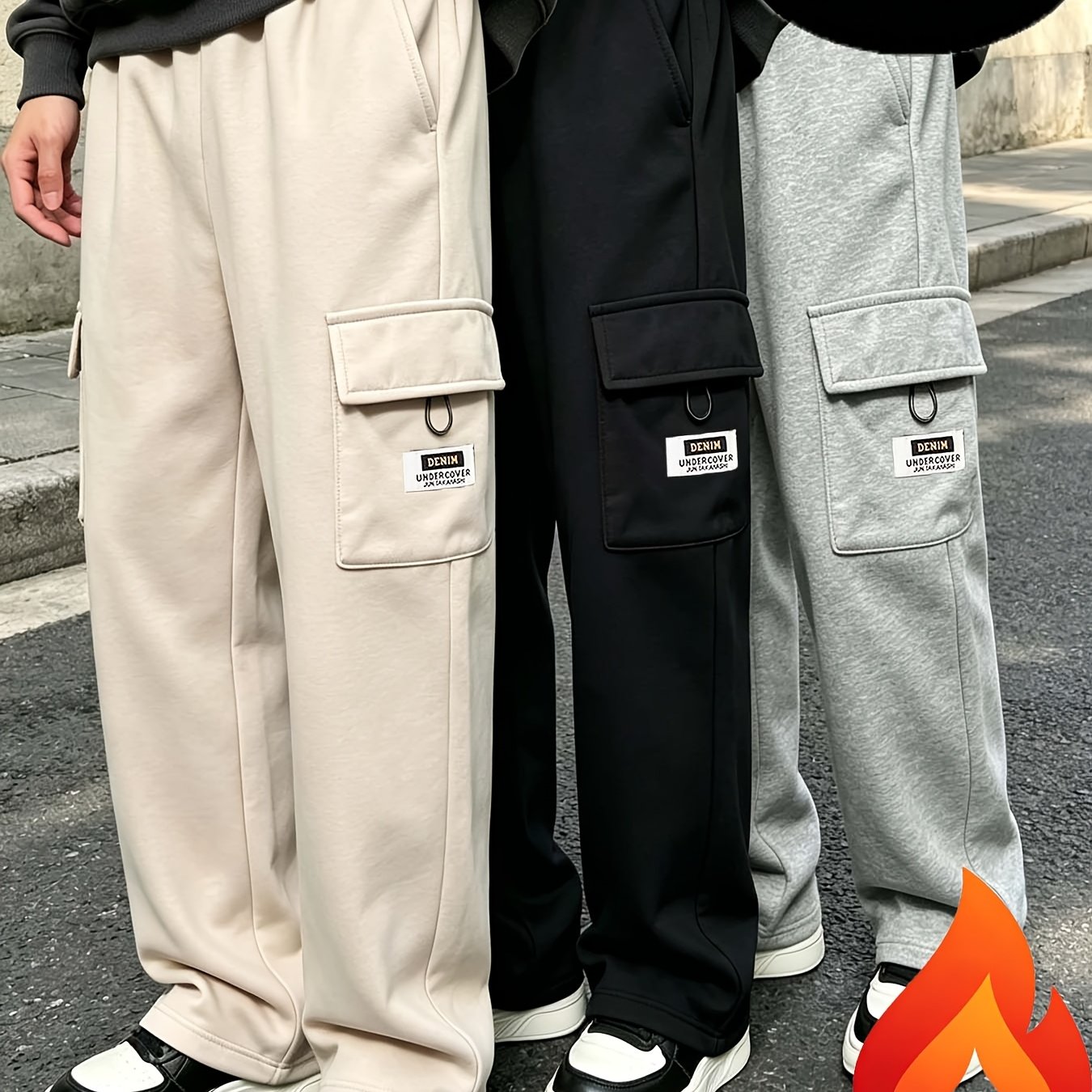 Image of 3-pc Boys' Casual School-style Comfortable, Stylish, Simple, Practical, And Versatile Cargo Pants, Suitable For Boys, Back-to-, Daily Wear, Travel, Sports, And Winter Wear, Perfect For Outdoor