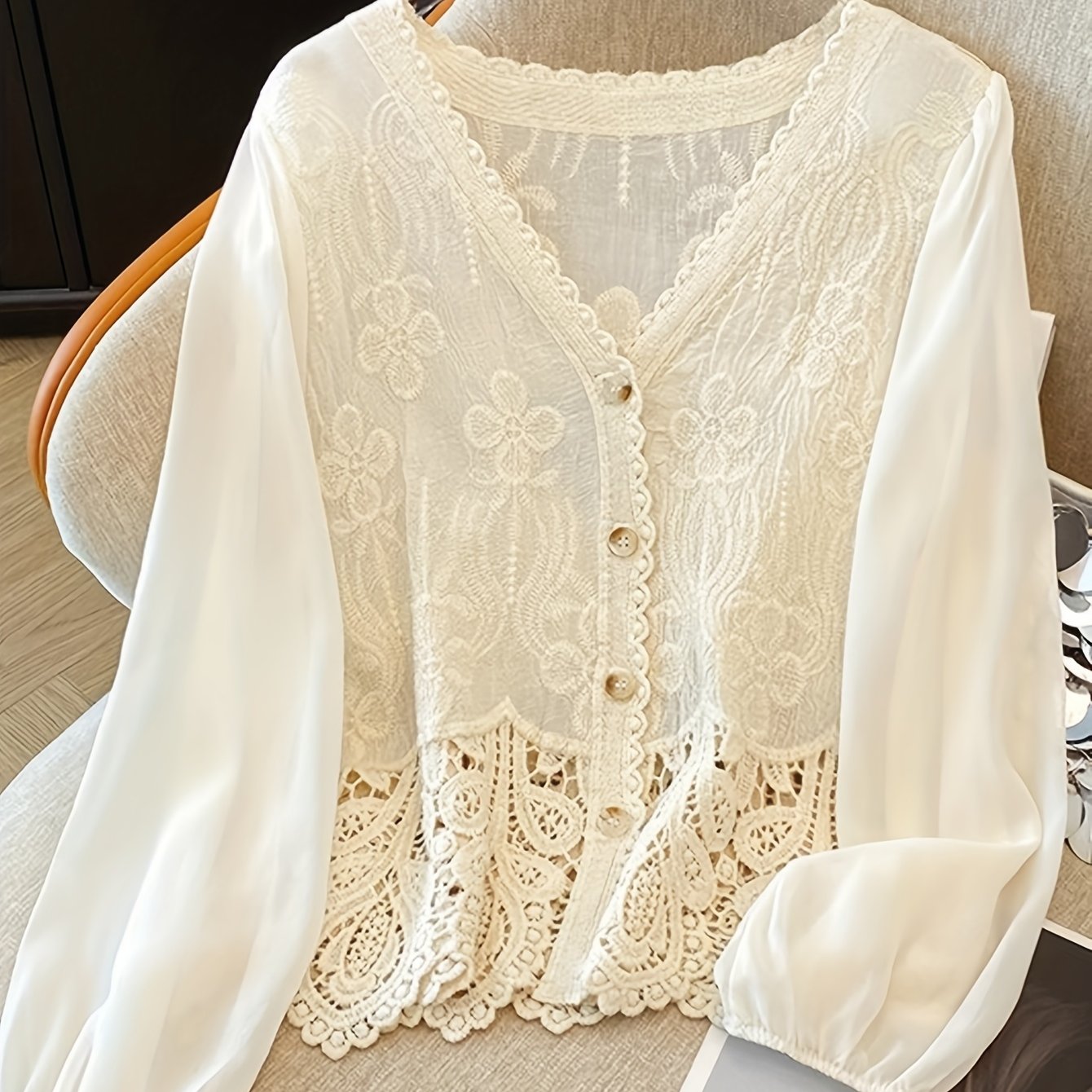 TEMU Lace-embroidered Blouse For Women In Summer - A Soft And Top, Ideal For Casual Looks