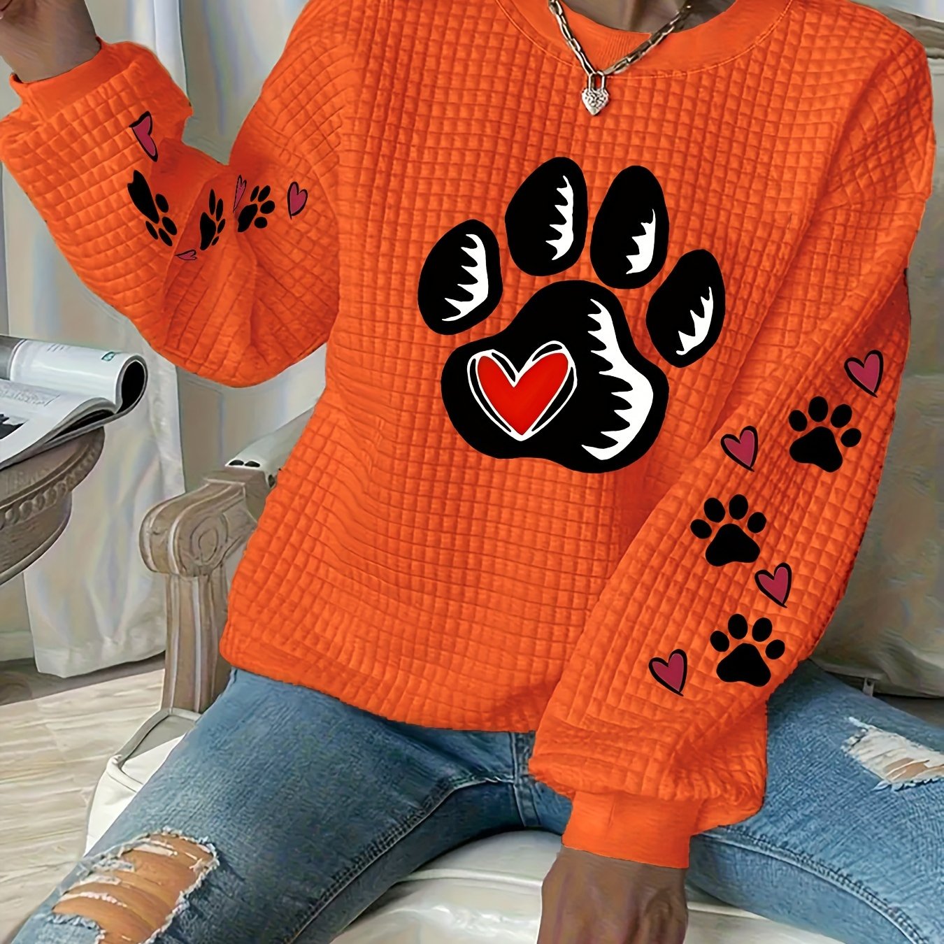 TEMU Plus Size - Plus Size - Plus Size Casual Waffle Sweatshirt