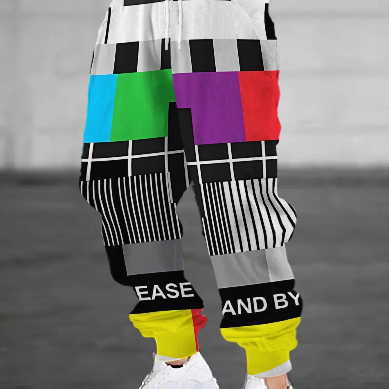 TEMU Men's Sweatpants - Flat Pattern - Non-textured - Tv Test Pattern , Casual Sport Pants, Stylish And Versatile, Suitable For Dates, Leisure, And