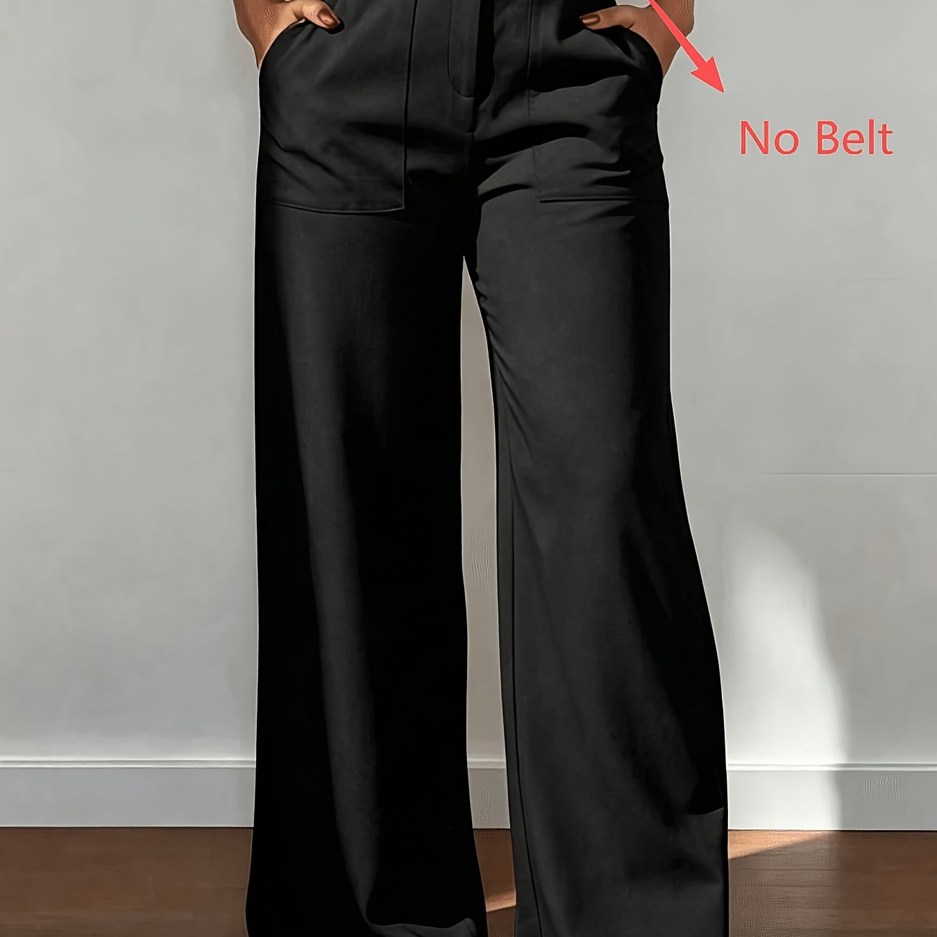 TEMU Women's High-waist Straight Wide-leg Pants, Casual Commute With Pockets, Fashionable Autumn/winter Back-to- Style (no Belt Included)