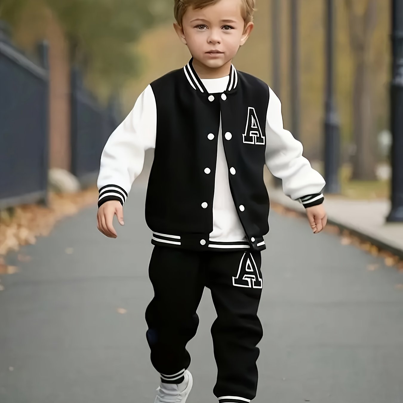 Spring/autumn Style Infant Toddler Boy Contrast Color Single-button Long Sleeve Sweatshirt And Pants Casual 2pcs Set Targeted Development, For Outdoor