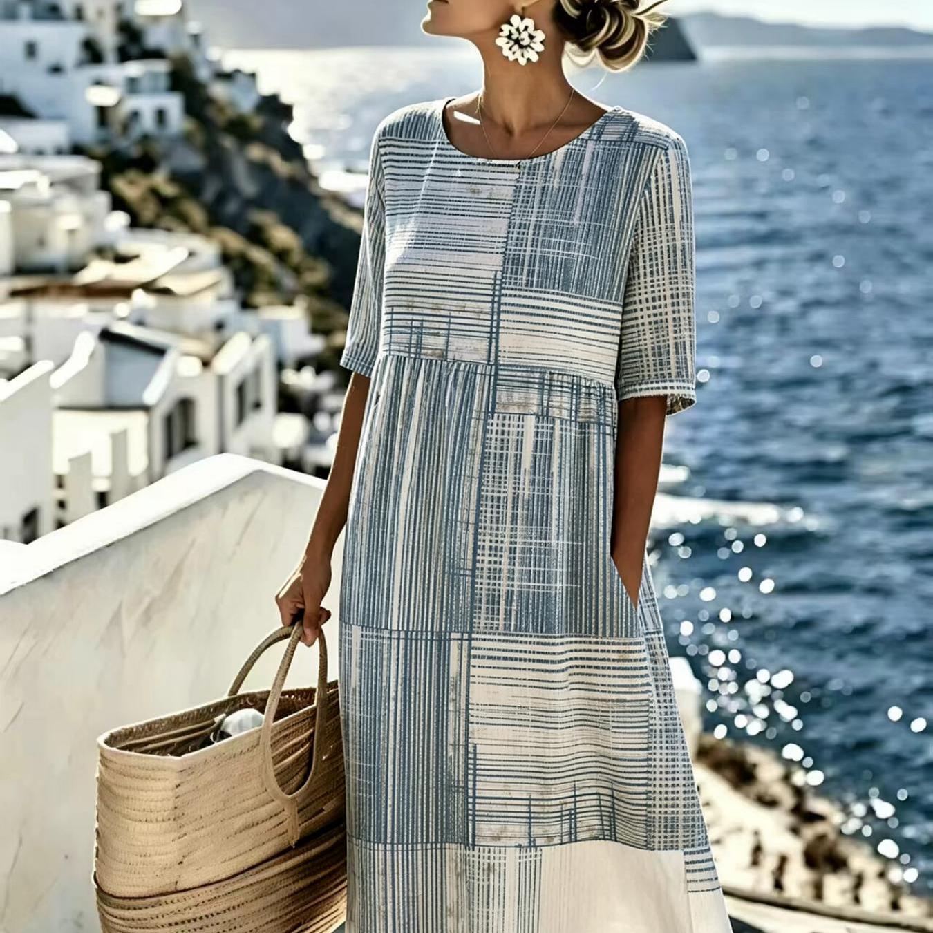 Women's Summer Dress Plaid Style Casual Resort Style Fashionable And Elegant Machine Washable Suitable For Daily And Commuting The For Gifts