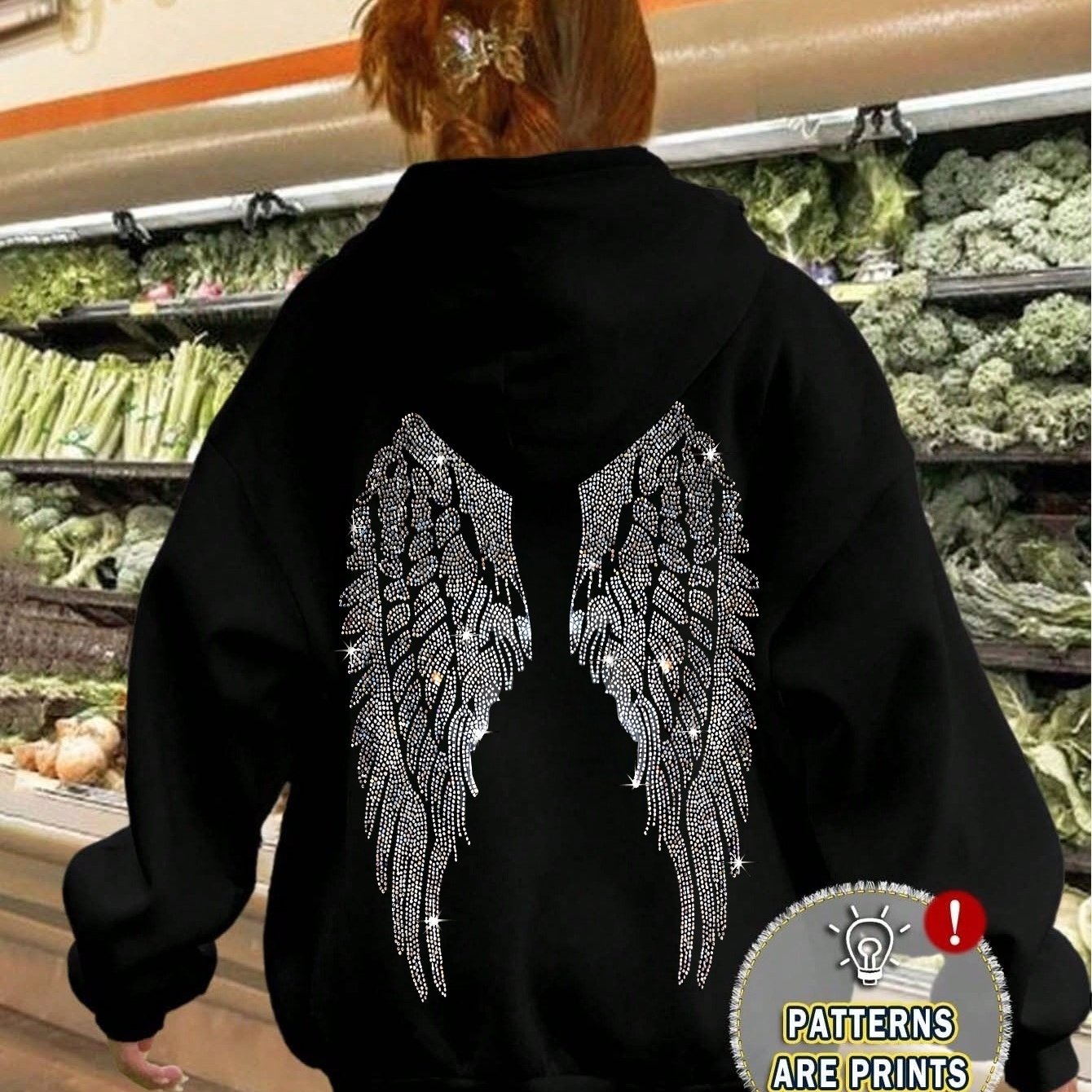 Image of Fashion Trend Versatile Commuter Graphic Print Hoodie, Drawstring Casual Hooded Sweatshirt For Winter And Fall, Women's Clothing