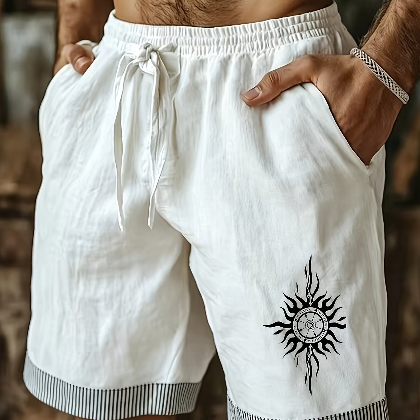 TEMU Pantaloncini da in lino stampati, pantaloncini estivi con coulisse e tasche con elastico in vita, , e traspiranti, stile casual i e vacanze
