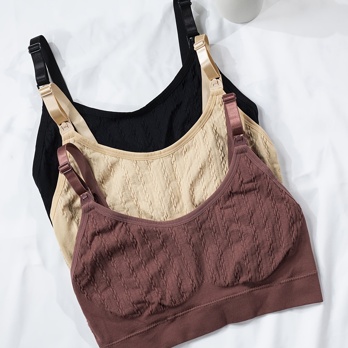 Three-piece Set Of Plus-size Front-clasp Nursing Bras With Vertical Stripe Accents For Women