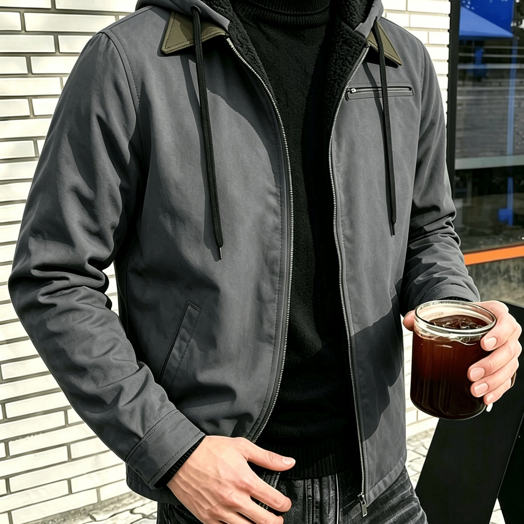 TEMU Trendy Autumn Winter Thick Warm Hooded Premium Jacket Outing Social Date Entertainment Cool Autumn Winter Zippered Jacket