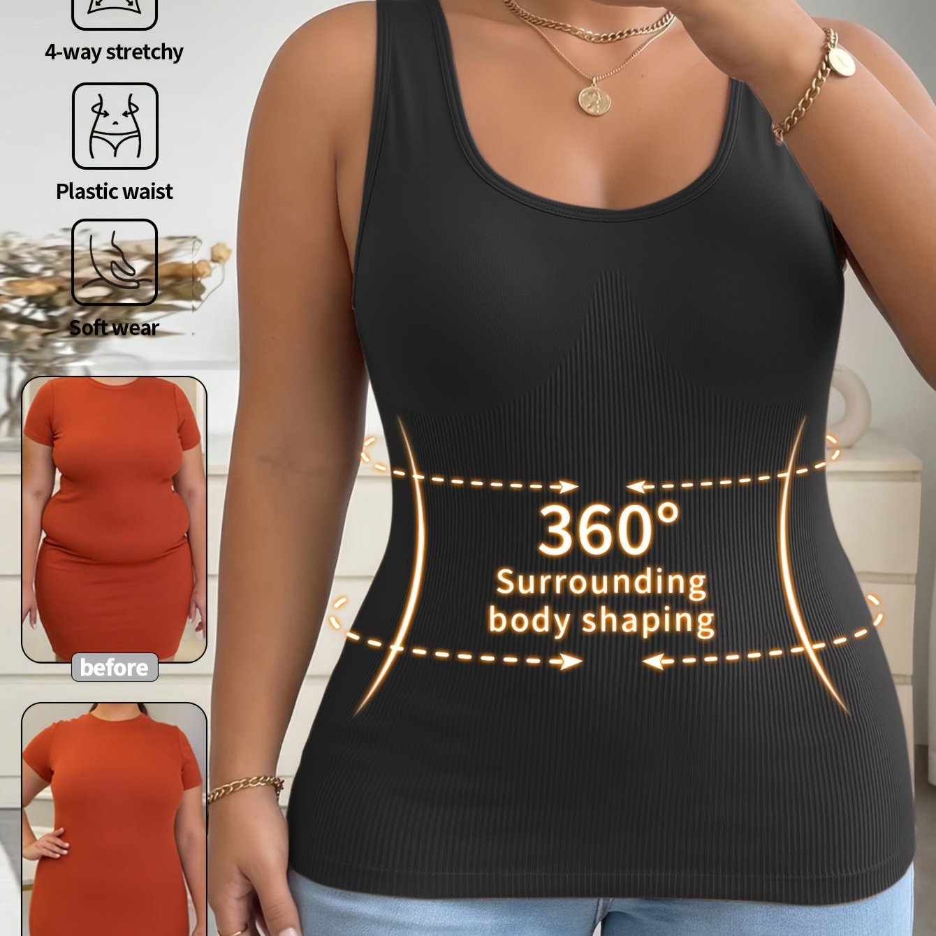 Women's Plus Size Waist-cinching Tummy Control Shaping Vest Top