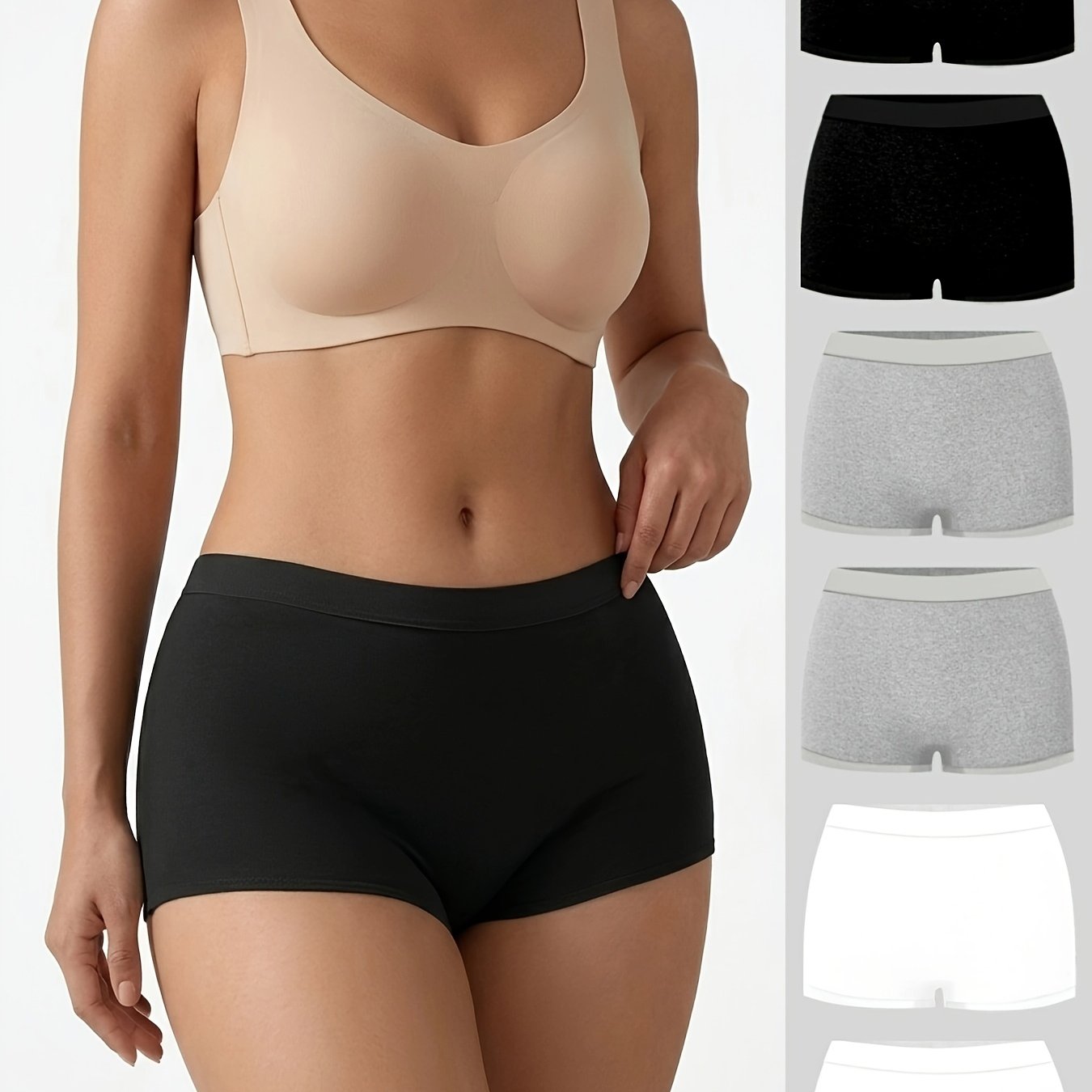 6-pack Women' Briefs, Anti-exposure Safety Shorts, Comfortable Mid-waist Non-rolled Edge Short Shorts, Seamless High-elastic Flat Briefs