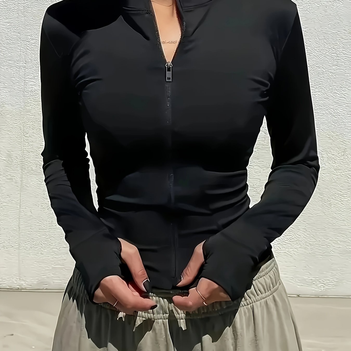E-shop -Yoga-Kleidung für Damen, Reißverschlussjacke für Frühling/Herbst, schmal geschnittenes langärmeliges Sportoberteil, schlichte vielseitige