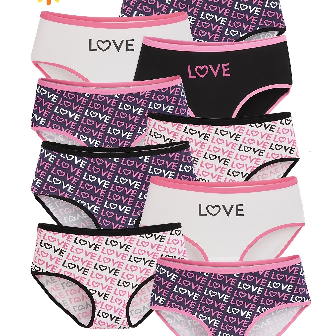 10-pc Girls' Cute Triangle Panties, Comfortable Breathable Underwear, Student Lingerie, Fall Winter Style