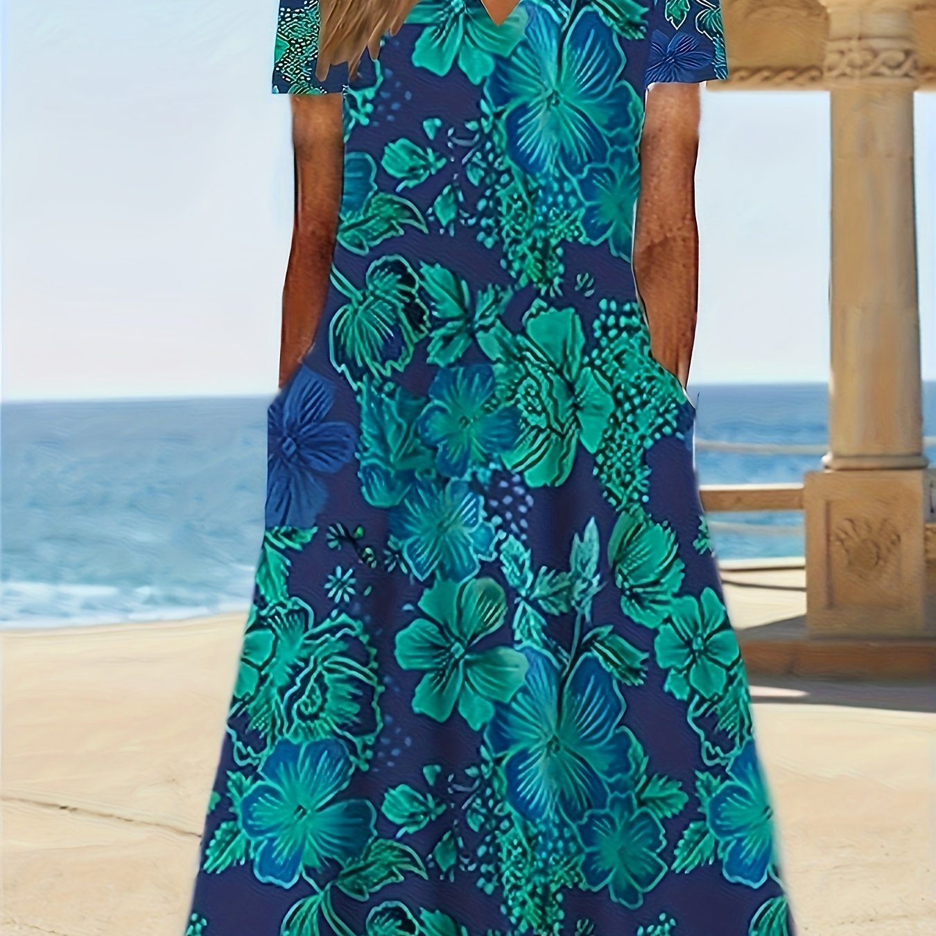 TEMU Plus Size, European And American -neck Short-sleeve Casual Printed Sexy Women's Dress