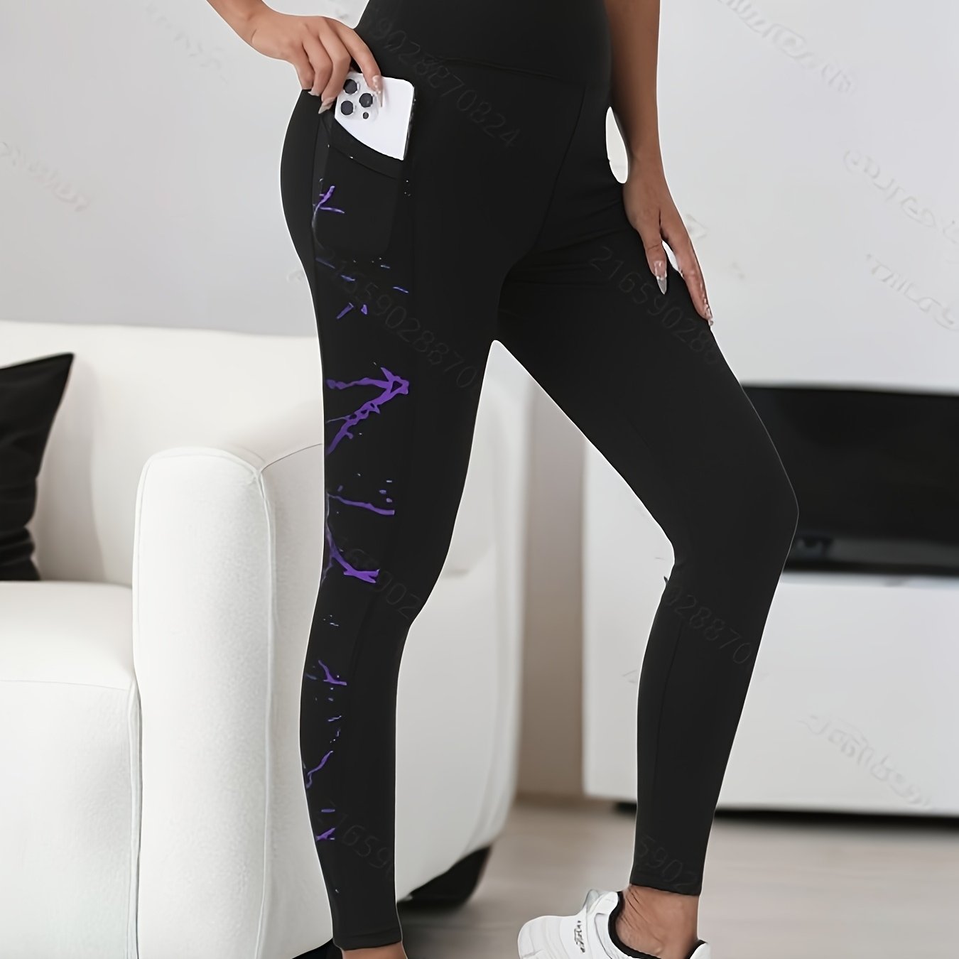 Image of Fashionable Bronzing Women's Trousers, Pockets, Outdoor Casual