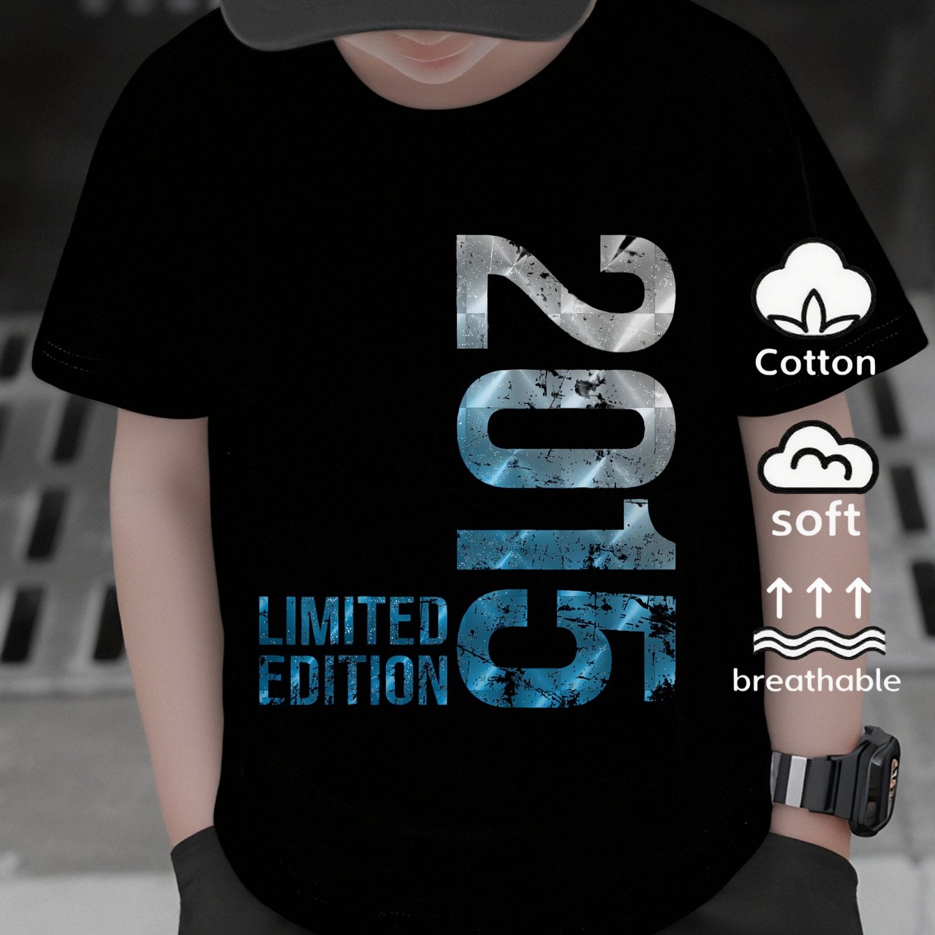 Image of Edition 2015 Boys 100% Cotton T-shirt Soft & Comfortable Everyday Top, Suitable For Home, Outdoor, And Sports Activities, Comfortable And Breathable