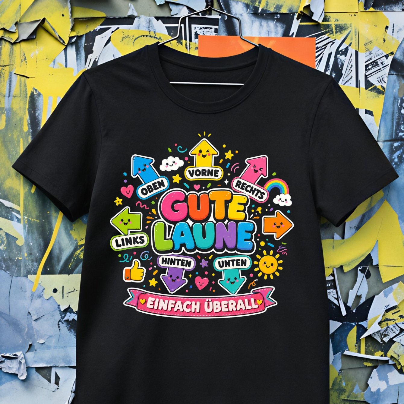 Image of Unisex T-shirt Einfach German Graphic T-shirt Rainbow Letters Cute Arrows Clouds Hearts Happy Theme