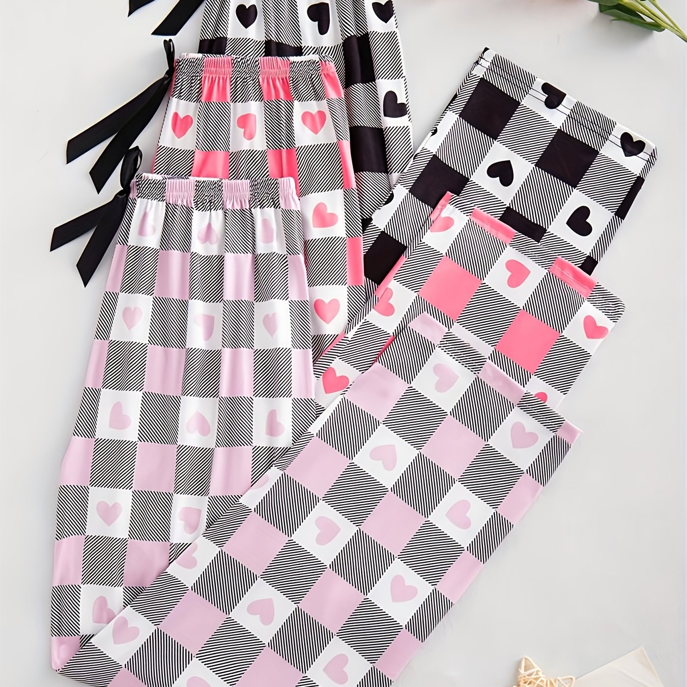 TEMU Women's 3pcs Printed Pants Set. Elastic-waist Trousers Are
