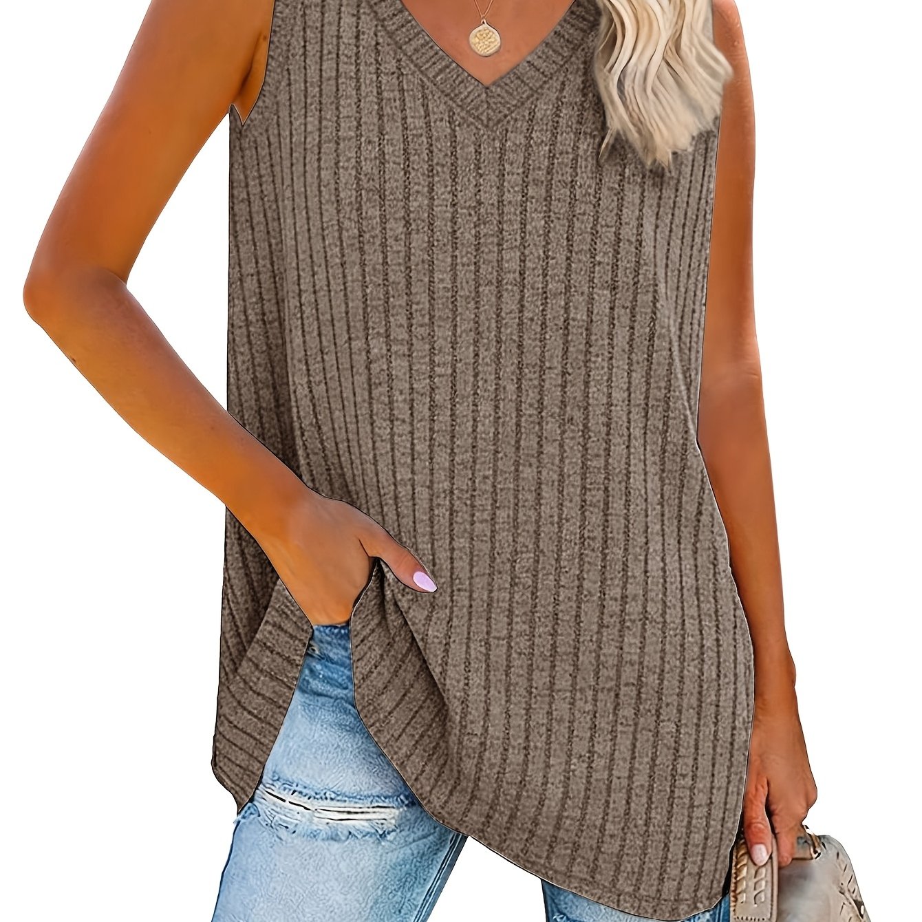 TEMU Women's Fashion Loose Shirt Elegant Comfortable V-neck Sleeveless Vest