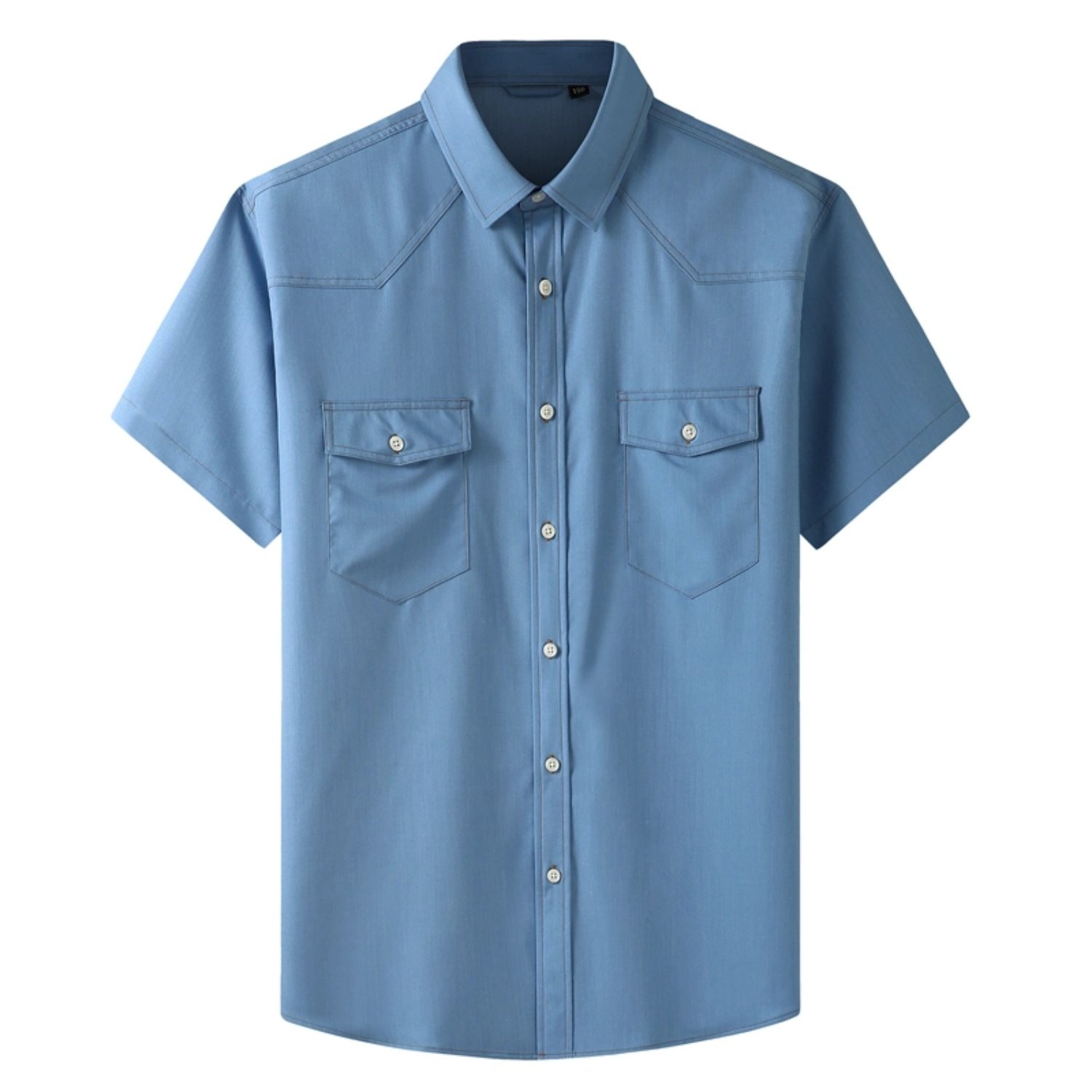 Image of Large Size Men's Spring And Autumn Short-sleeved Denim Shirt Casual Loose Fattened Plus Size Summer Casual Shirt