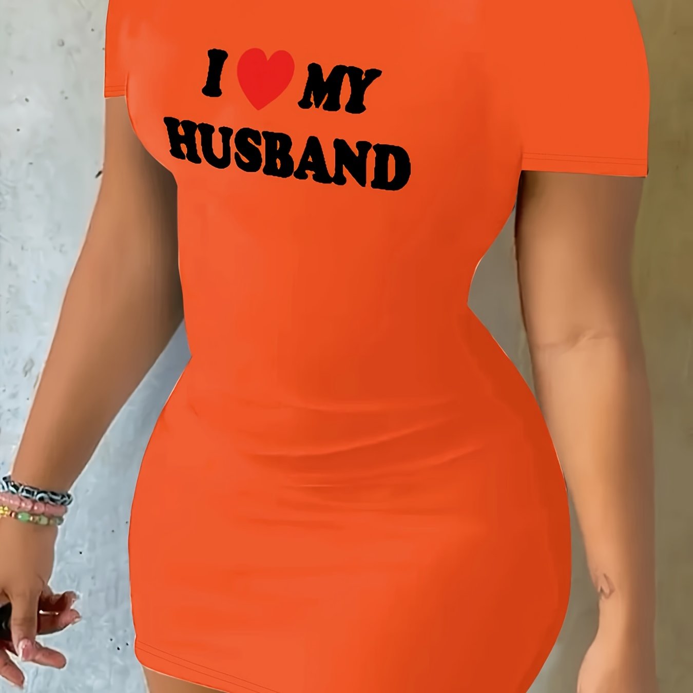 l love husband print bodycon dress casual short sleeve crew Temu