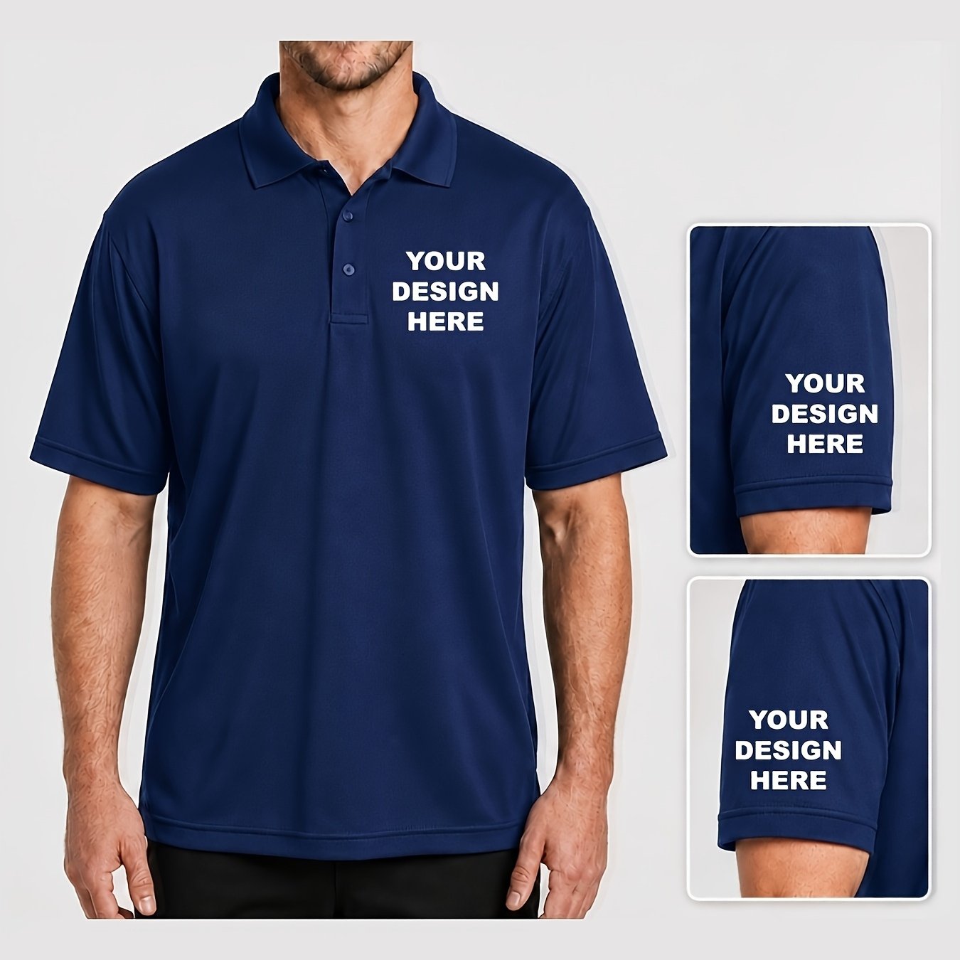 Image of Custom Men's Short Sleeve Cotton Shirt, Personalized Print On Chest & Cuffs, Add Text Image For Business Team Gifts, Custom Team Uniform
