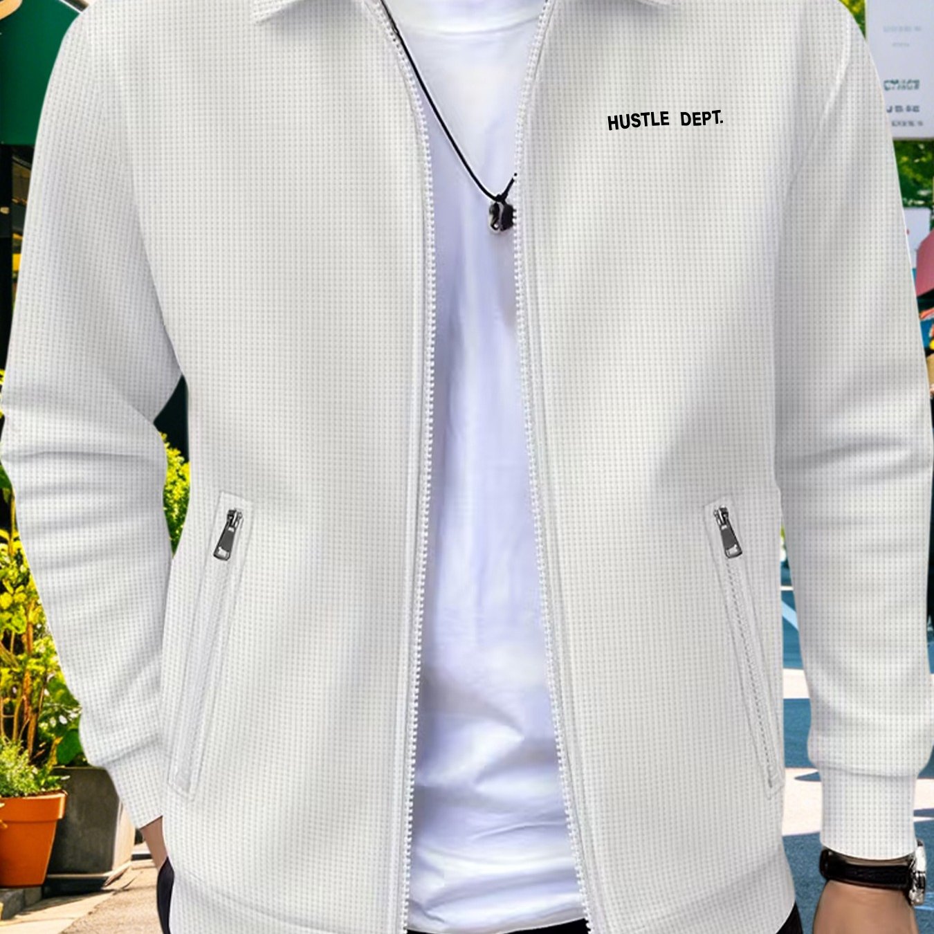 TEMU Men's Waffle Knit Stand Collar Zipper Jacket, Spring And Autumn Style, Multiple Colors , Easy And Versatile Casual Cardigan