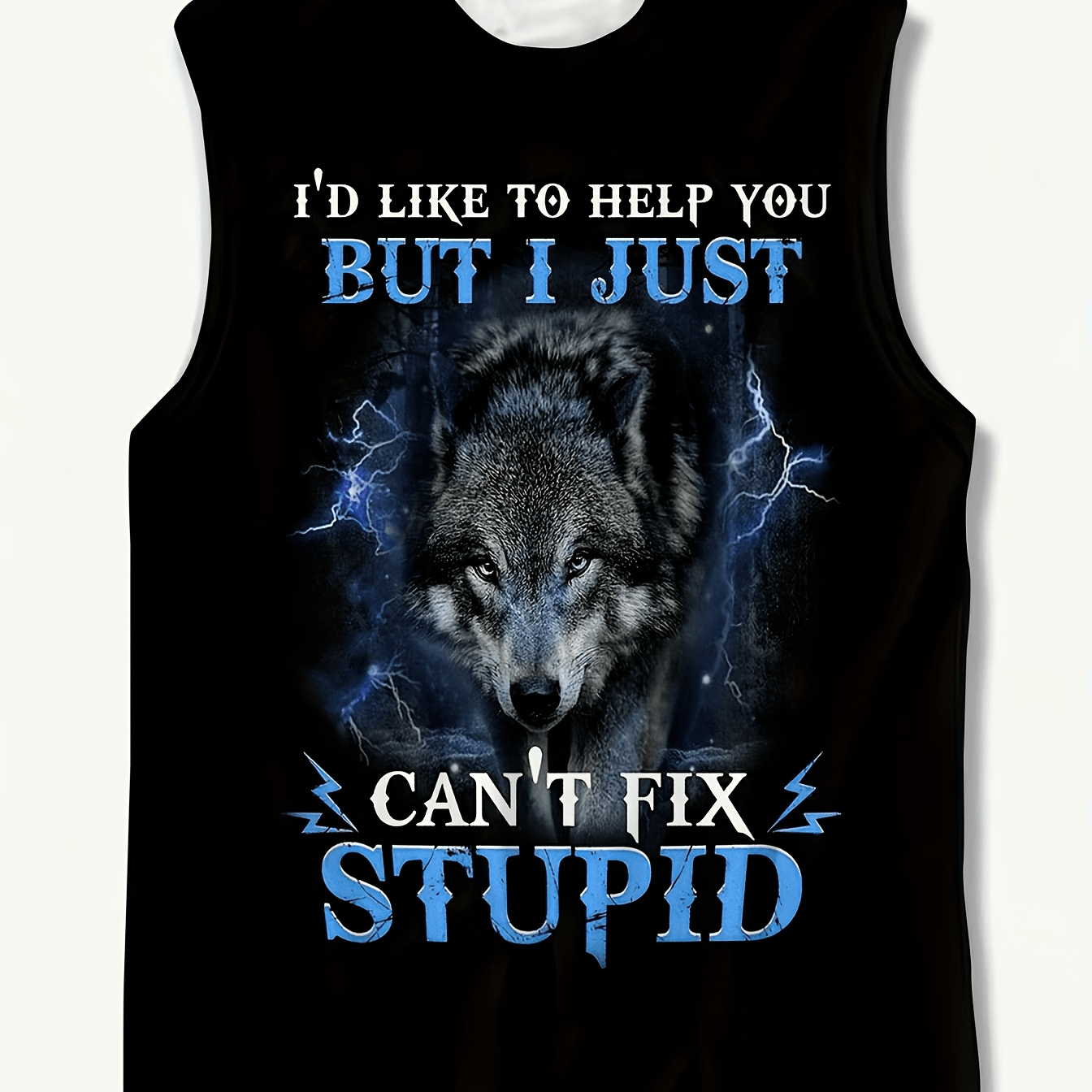 TEMU Men's Large Wolf Print Sleeveless T-shirt Vest - Retro Athletic Round Neck Shirt, Plus Size Suitable For Fitness, Basketball, Gym & Outdoor