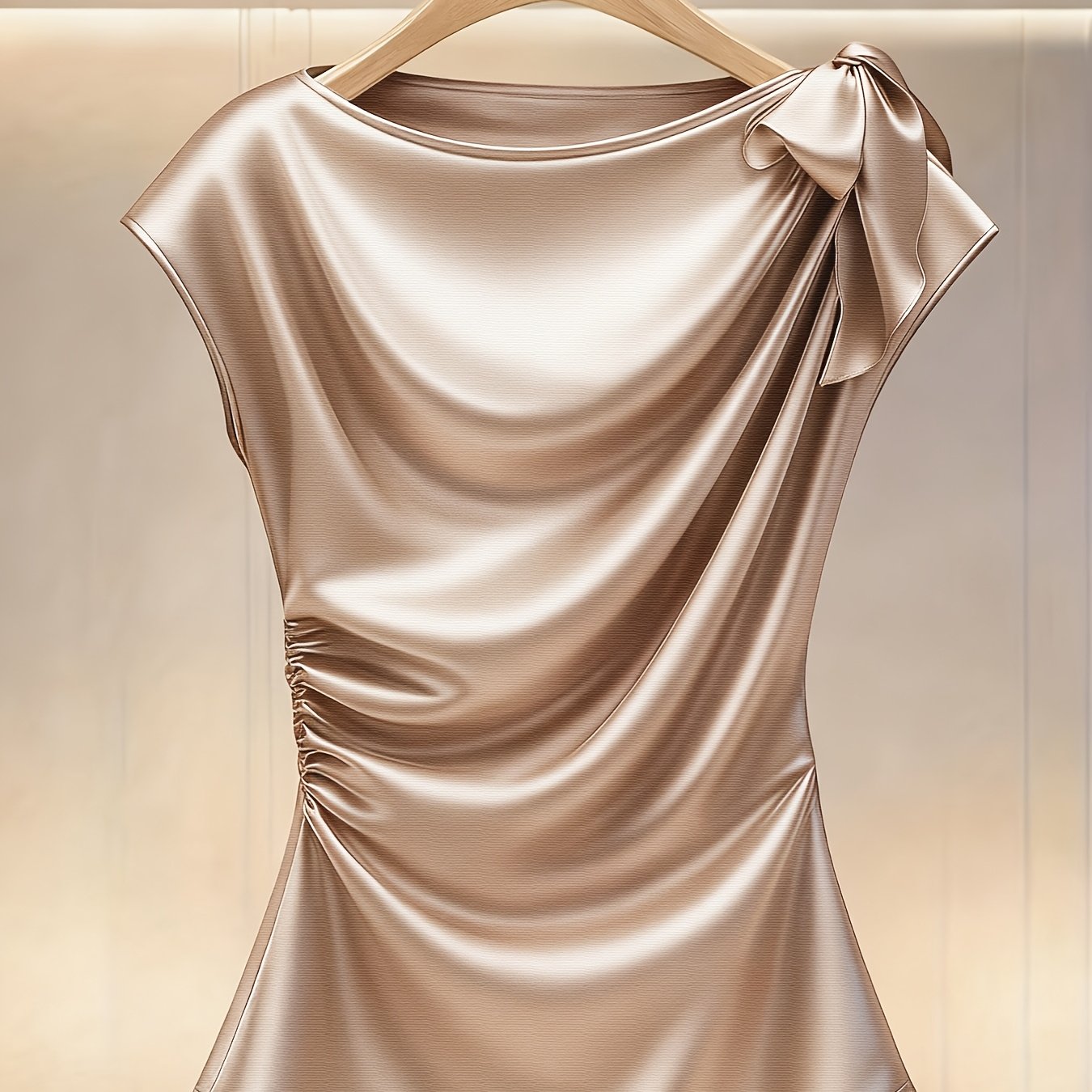item picture one shoulder bow short sleeve   fit pleated design elegant blouse
