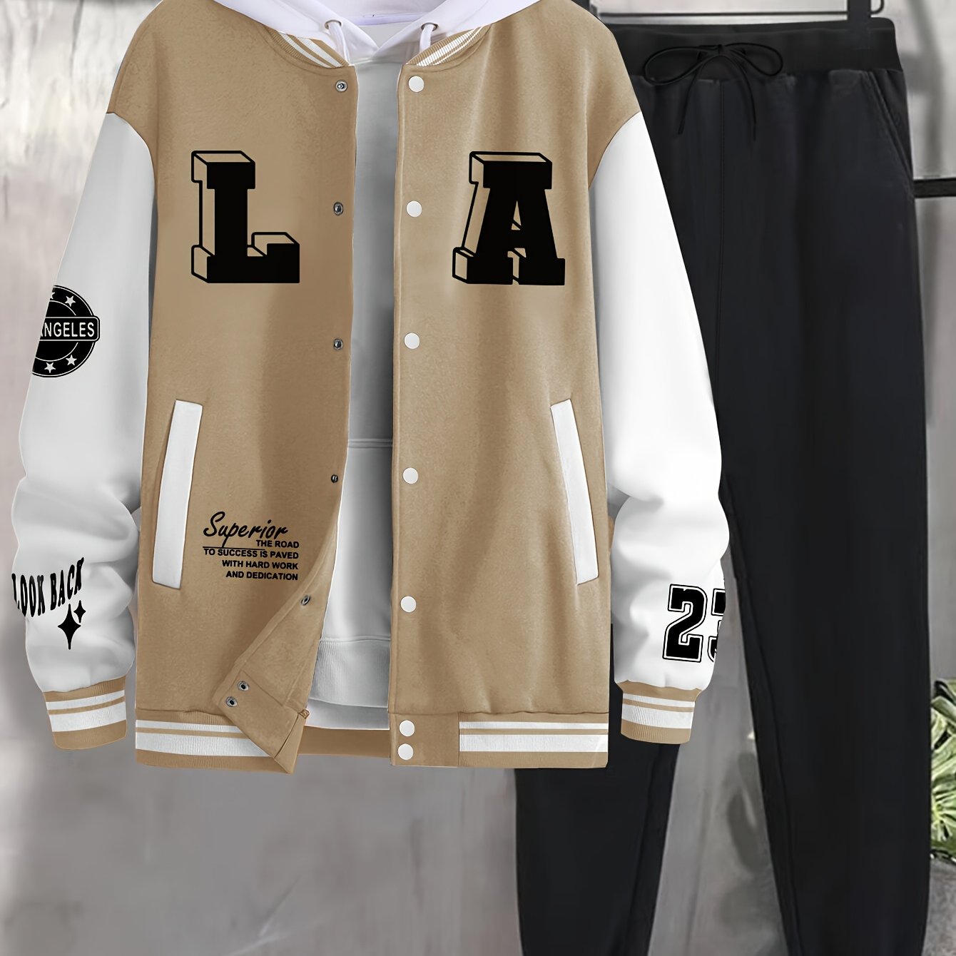 TEMU Men's Casual Trendy Baseball Jacket And Sweatpants Set