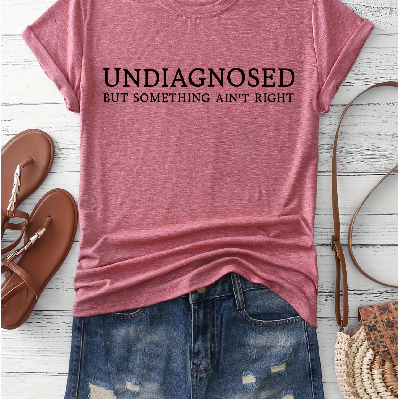 TEMU Undiagnosed But Something Ain't Easy Casual Letter Women's T-shirt Loose Short Sleeves