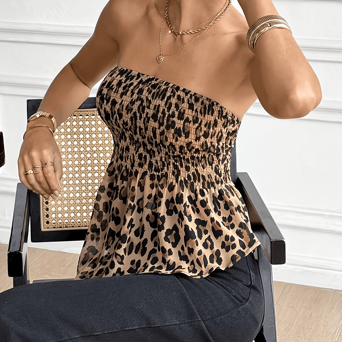 Image of Women's Leopard Print Fashion Bow Top, Strapless Blouse, Sexy Trendy Top, Summer, Casual Outing Top, Beachwear, Holiday, Resort