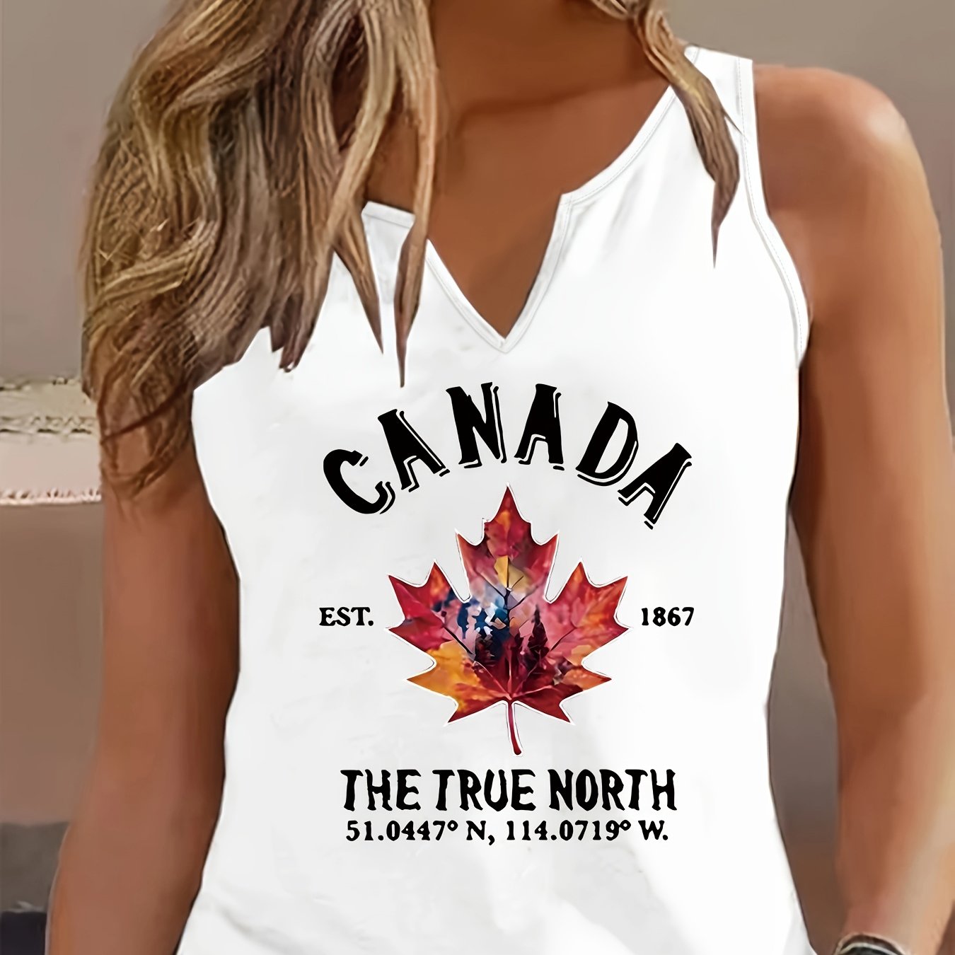 TEMU Plus Size White V-neck Sleeveless Tank Top - Canada 1867 , North America Fashion, Casual & Stylish For All