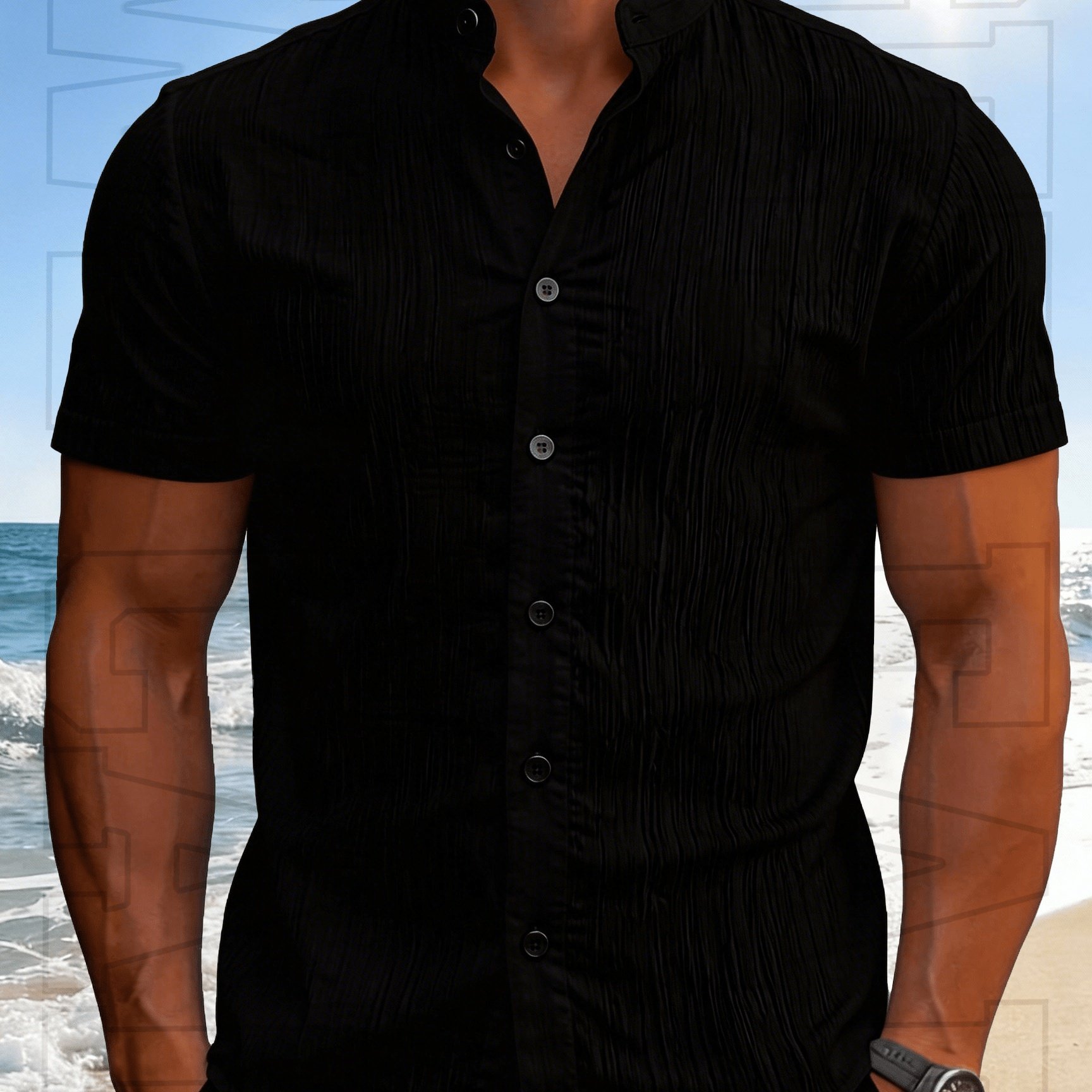 TEMU Men's Short-sleeve Shirt, Beach Style Men's Short-sleeve Top, Men's Short-sleeve Top, Essential Summer , Comfortable For Beach, Casual, And