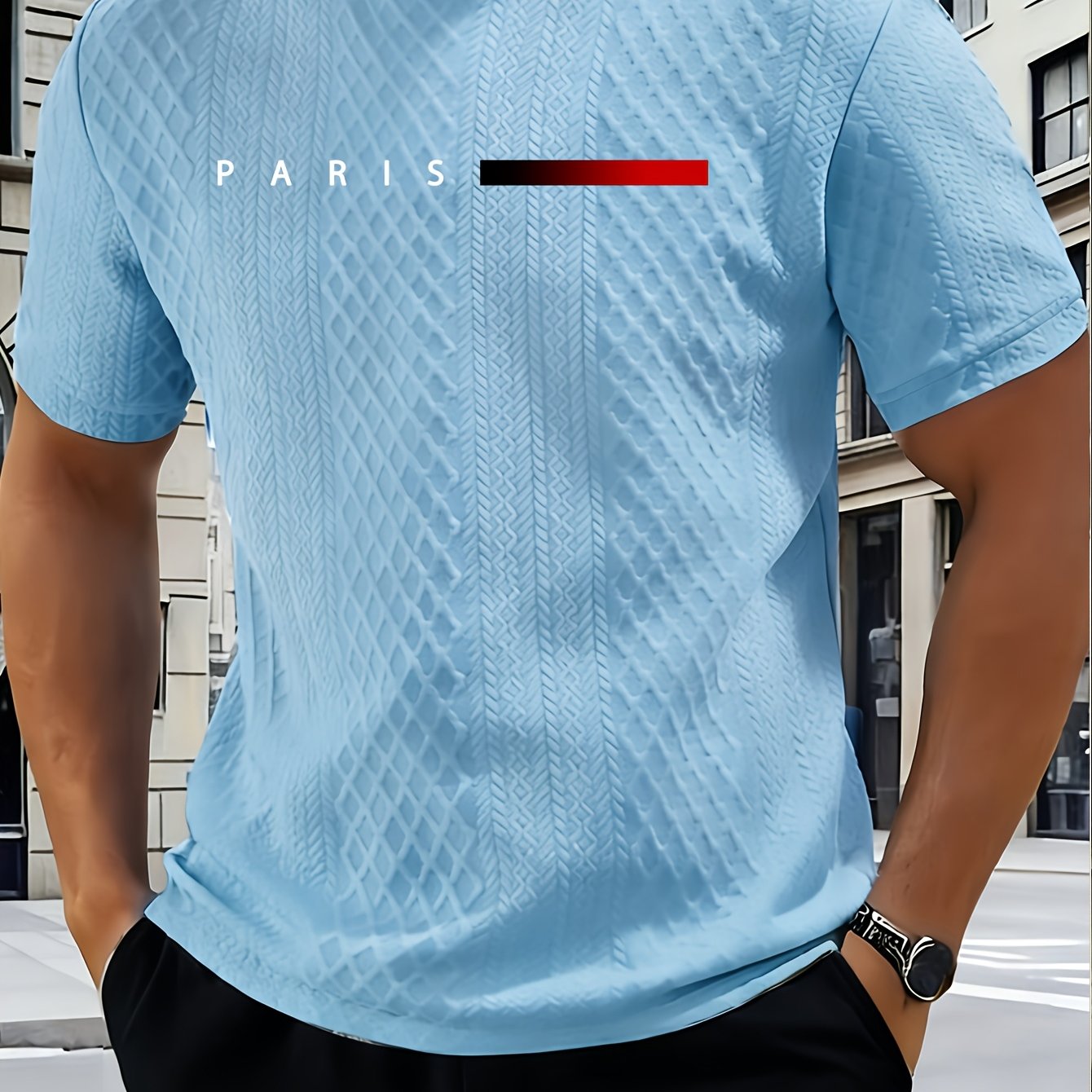 TEMU Men's Casual Short Sleeve T-shirt | Knitted Fabric, Crew Neck, Geometric-pattern, Regular Fit, Perfect For Summer