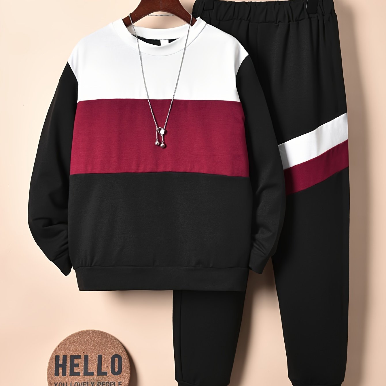 Boy\'s Color Block Stitching Sweatshirt Sweatpants Set Casual - Temu