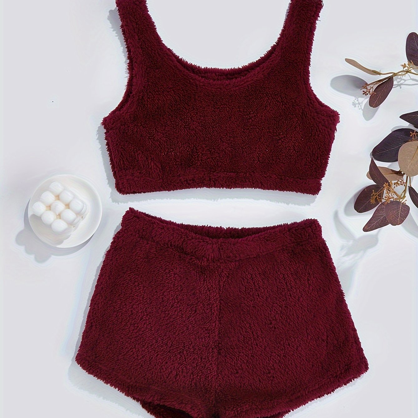 Fluffy Comfortable Pajamas Set Crop Tank Sleeveless Top - Temu