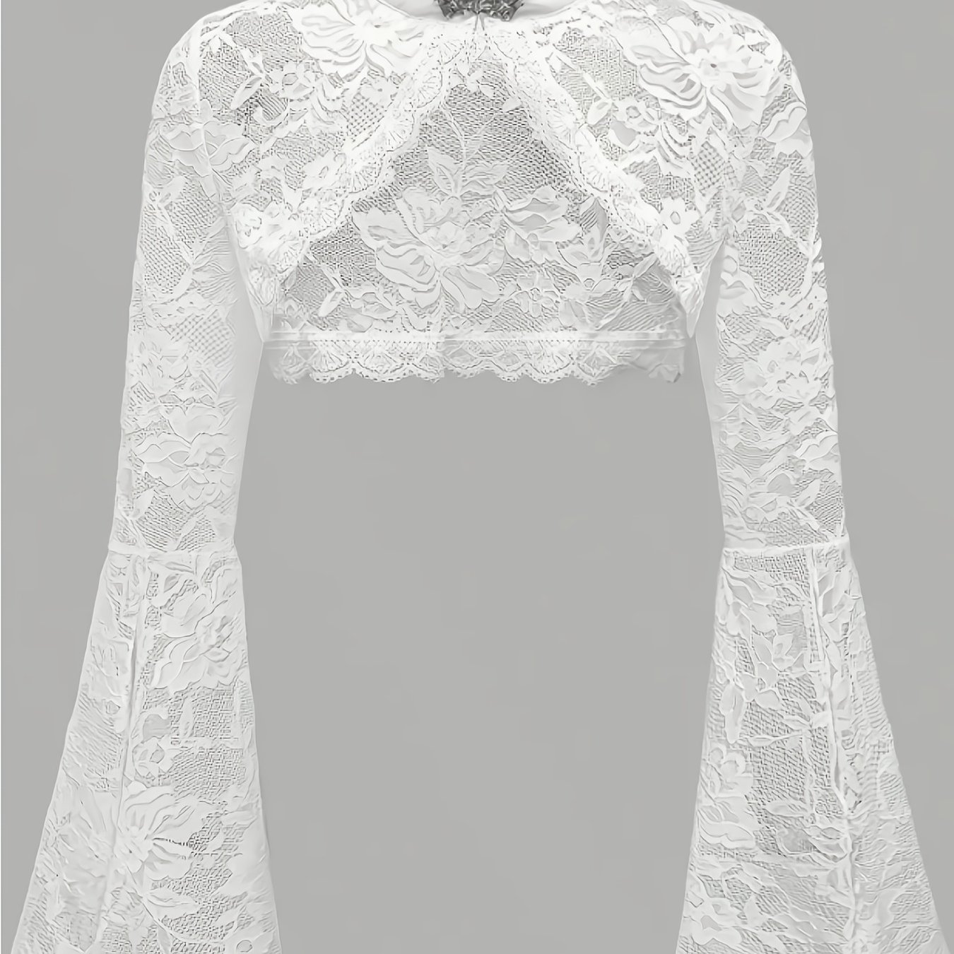 TEMU Retro-inspired Women's Shirt With Lace Bell Sleeves, Stand Collar, And Cropped Silhouette