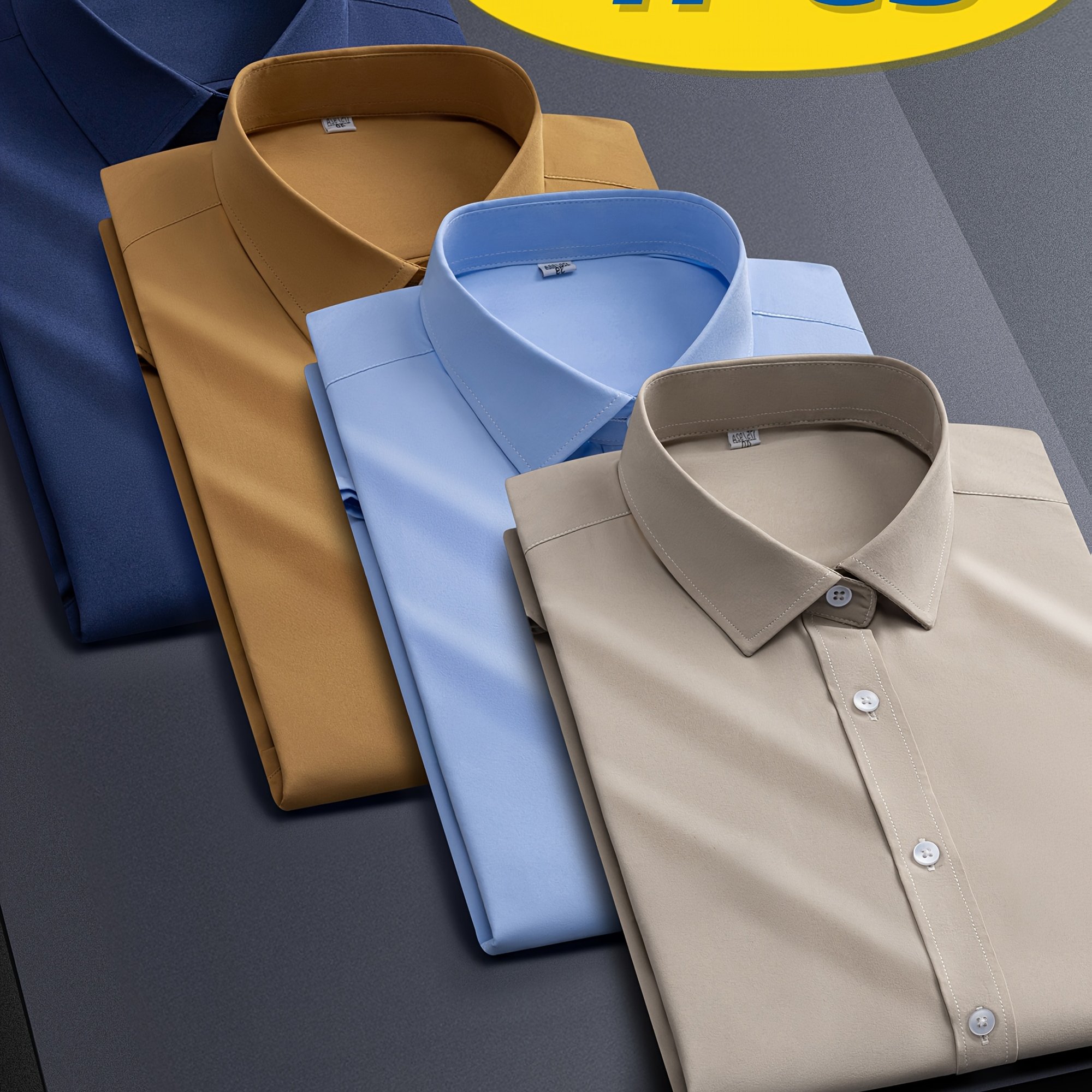 TEMU 4pcs Men's Stretch Long Sleeve Dress Shirts - Professional Business Casual Blouses With Classic Collar, Solid Color, Comfortable & Stylish For