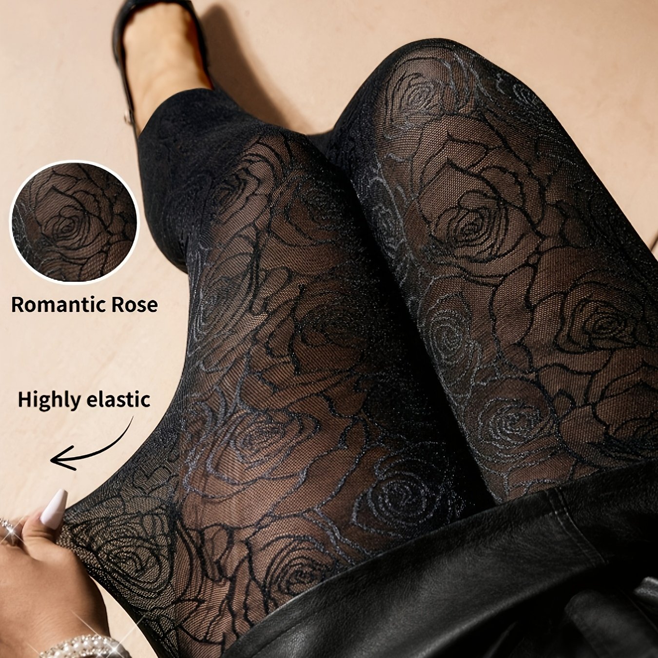 TEMU Women's Black Lace Leggings, Single Item, Elegant Party Wear For Women, Soft And Comfortable, Exquisite Style, Suitable For Christmas, New Year,