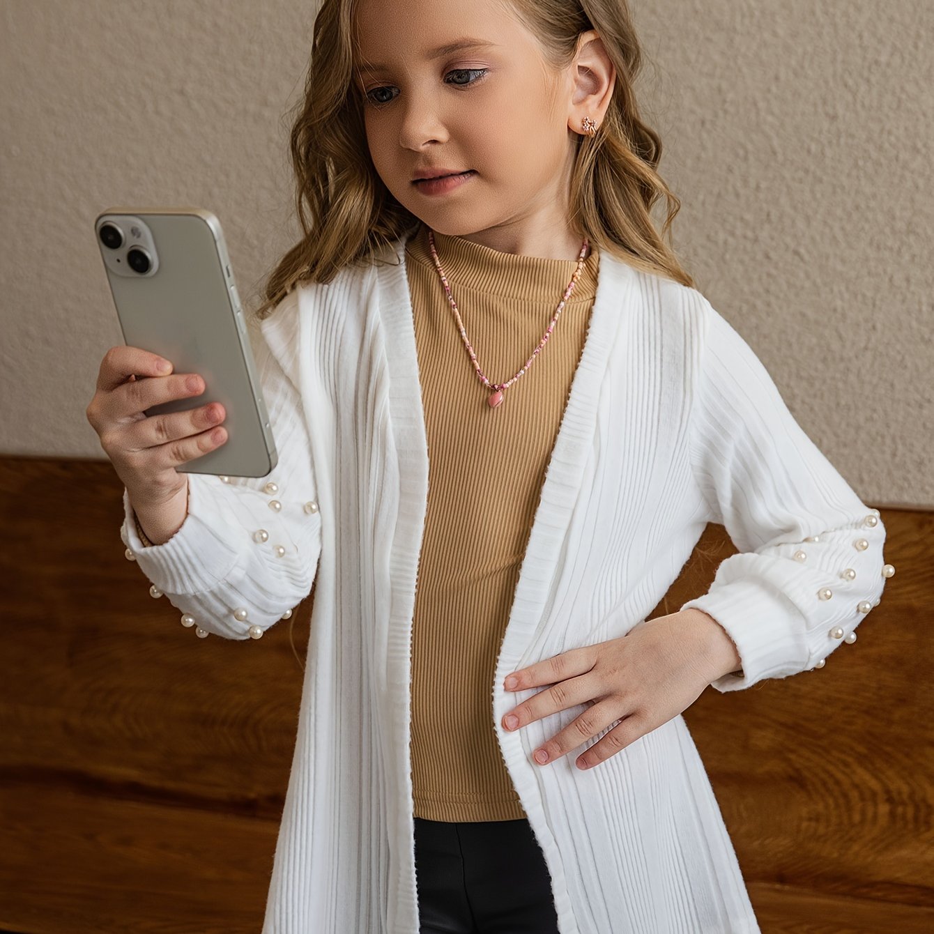 Girls' Long-sleeve Knit Cardigan Jacket, Autumn/winter Style, Casual, Simple, Sweet, And Preppy, Stylish Knit Cardigan Long-sleeve Outerwear For Girls