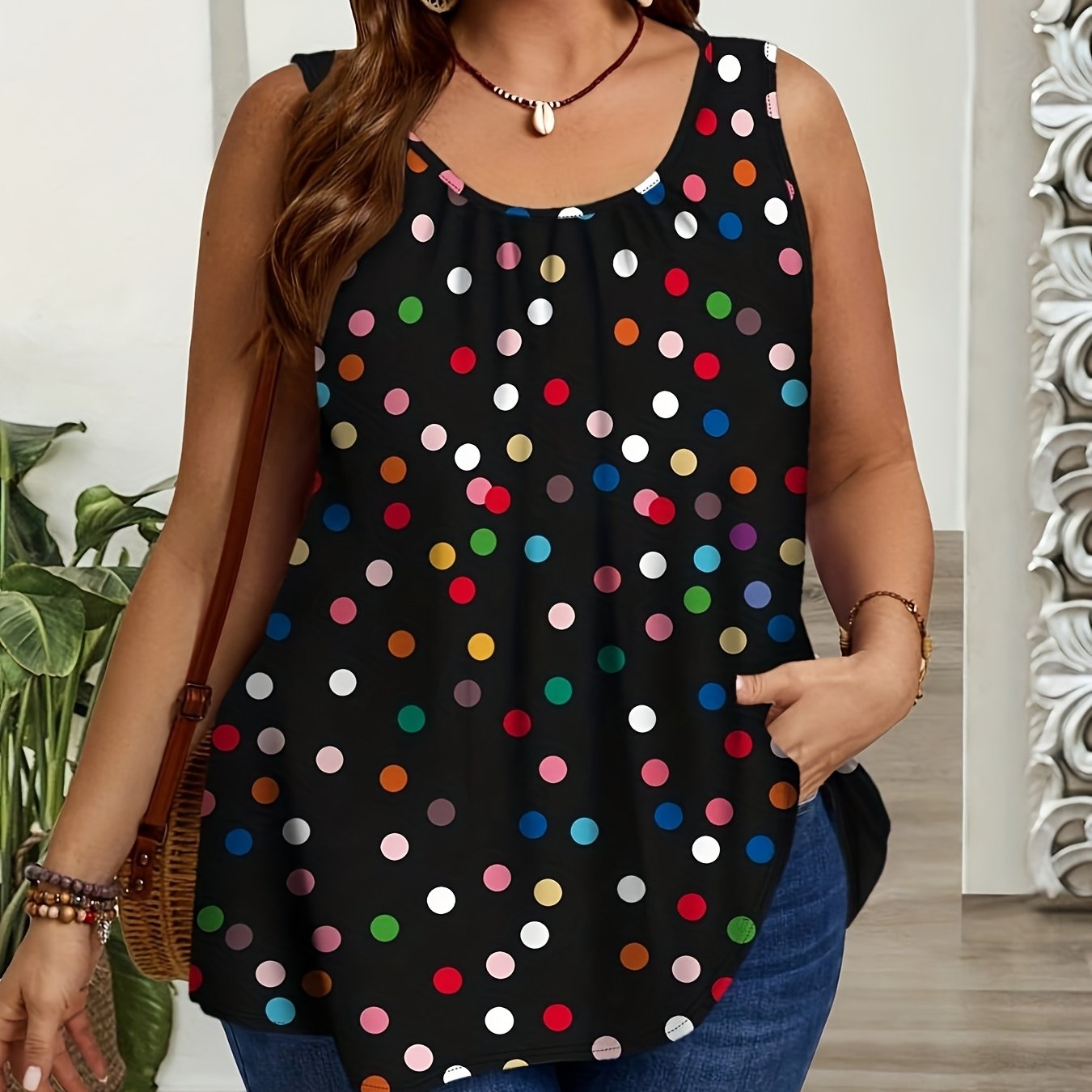 TEMU Plus Size - Plus Size - Women's Plus Size Summer Pattern Print Tank Top Printed T-shirt Women's Top
