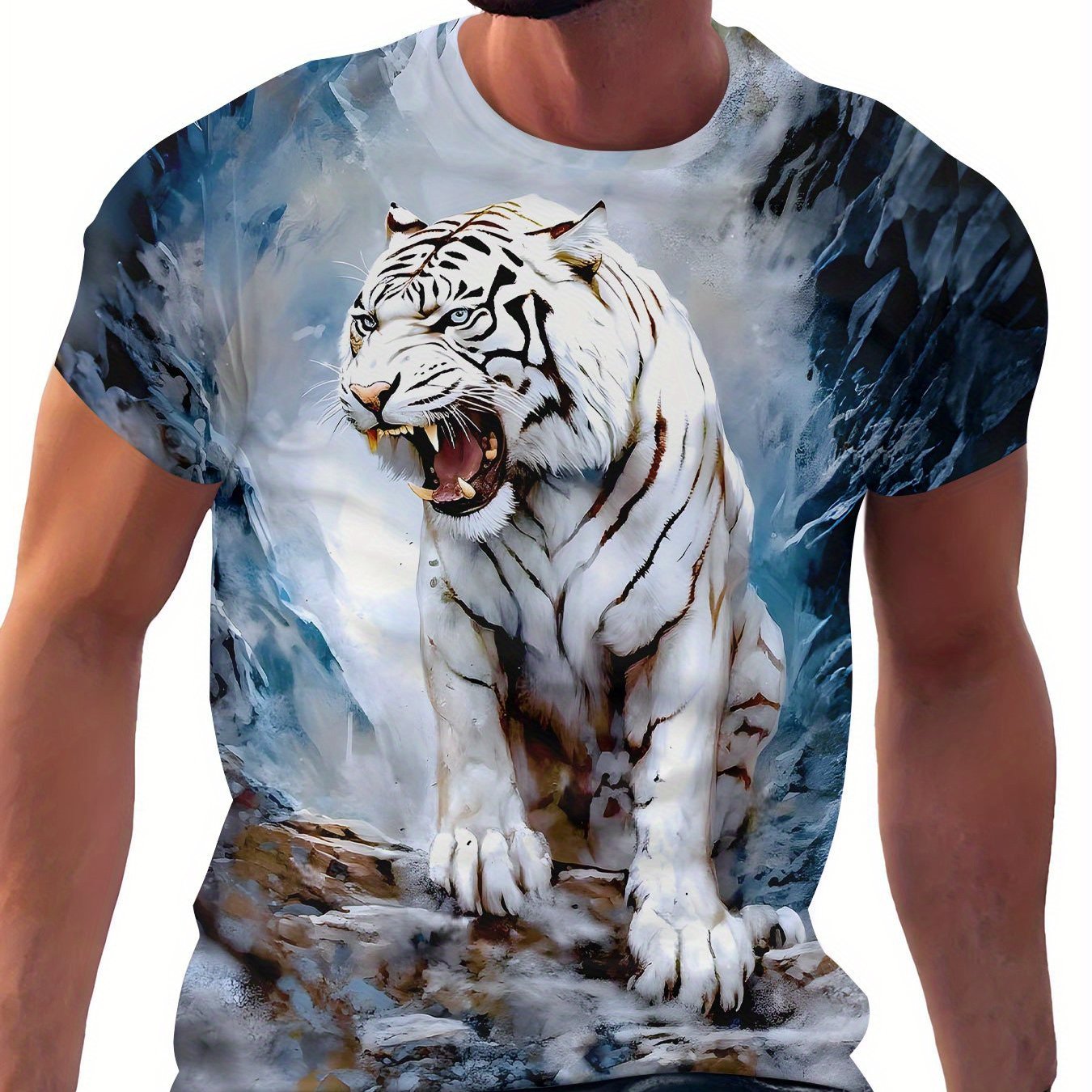 TEMU Men's Full-body Print Breathable Mesh T-shirt - 100% Polyester Short Sleeve Round Neck Summer Casual Top With Full- Printing (suitable For Gym,
