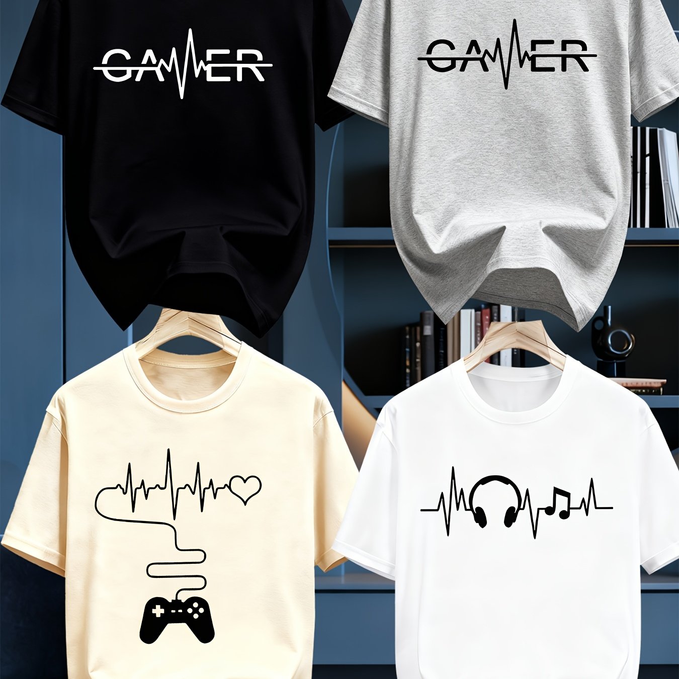 TEMU New Patterned Casual Short-sleeve T-shirts For Boys With Wave Earphones, Perfect For Outdoor Activities And Summer. This Set Includes ,