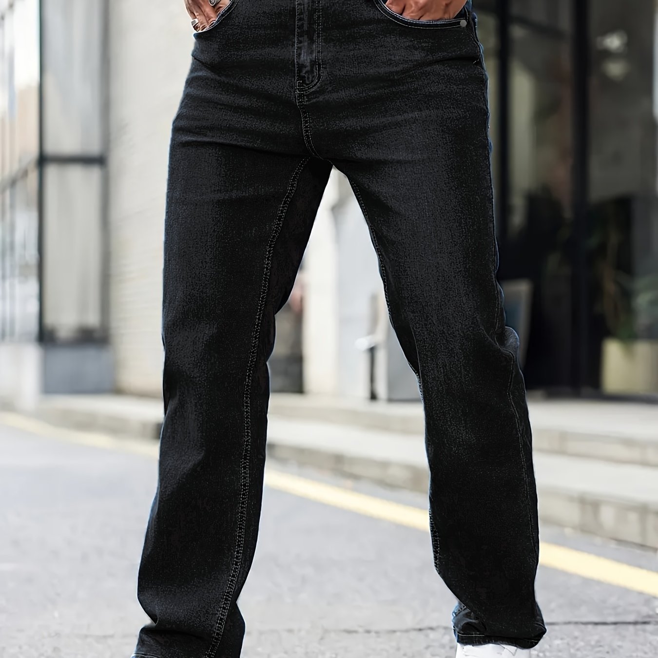 Men's Plus Size High-waisted Thick Elastic Denim Casual Pants, Plus Size, Autumn Menswear