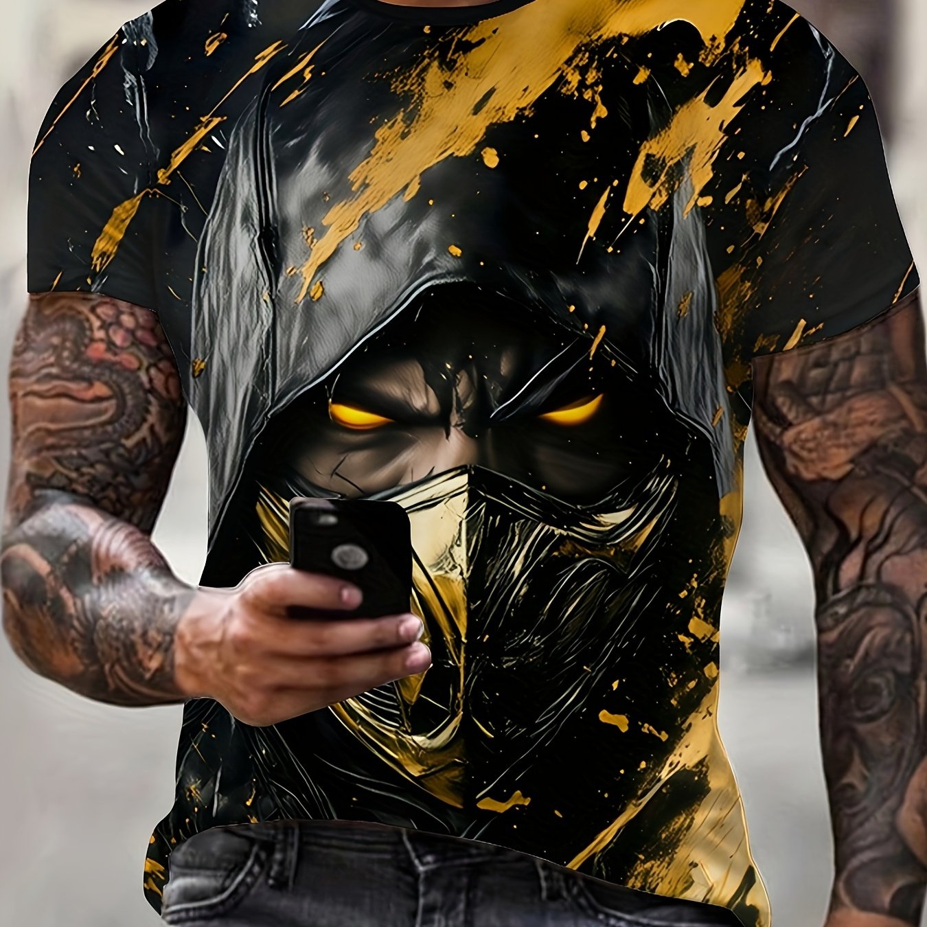 TEMU New Unisex Fun Printed T-shirt - Comfortable And Breathable, Fun Graffiti Hip-, Crew Neck Casual Summer Tee