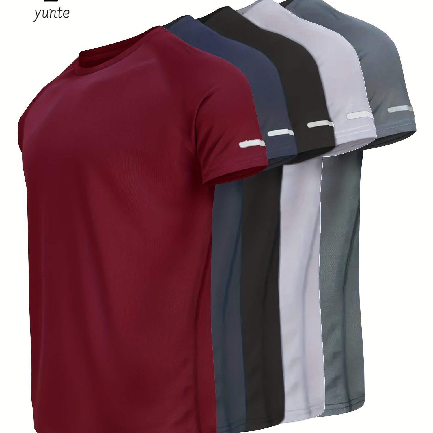 E-shop 5-teiliges Set bedruckte Herren-Sport-T-Shirts mit reflektierenden Streifen, atmungsaktive schnelltrocknende Kurzarm-Shirts mit