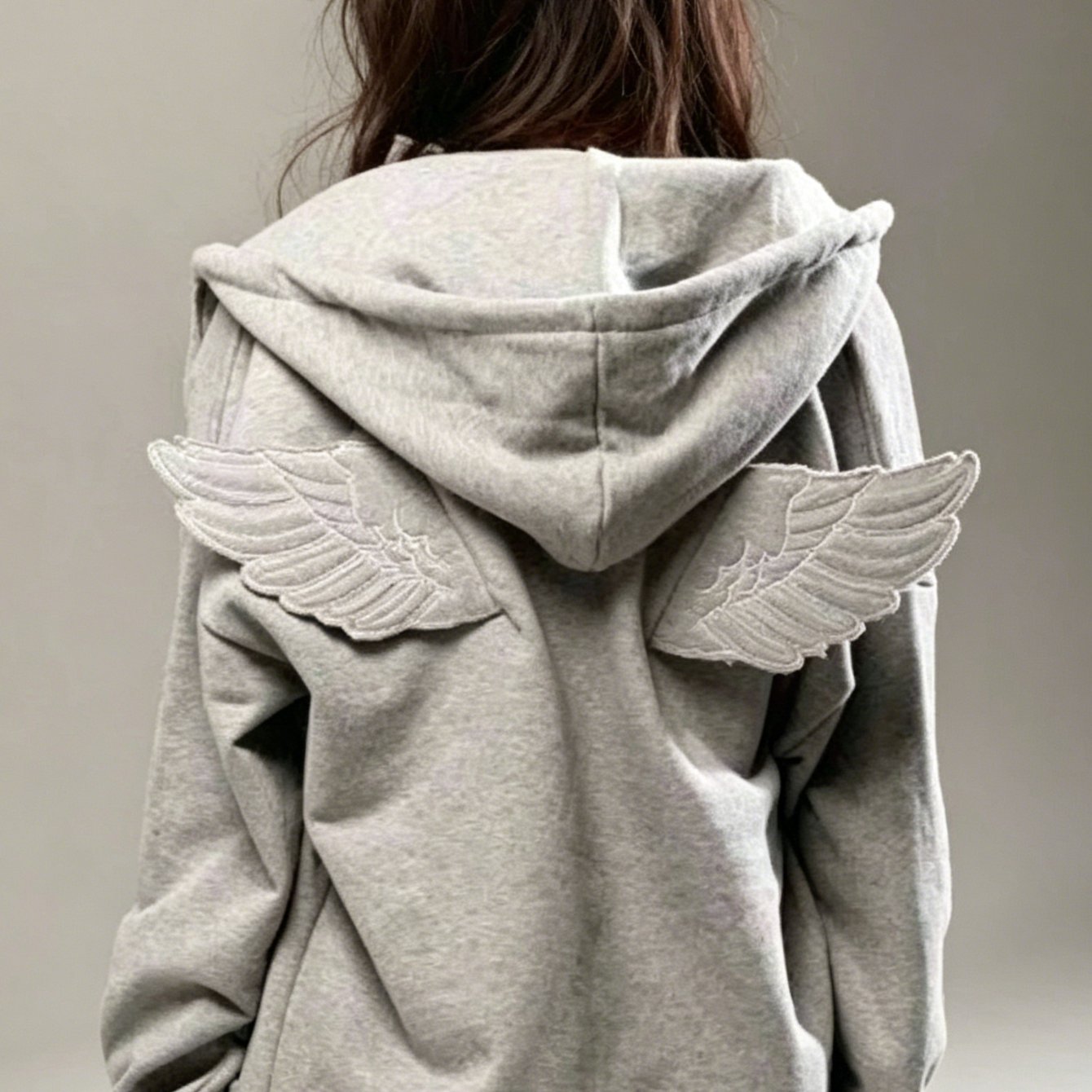 TEMU Veste sweat à capuche zippée à manches longues pour femme, style décontracté Y2K avec motif d'ailes