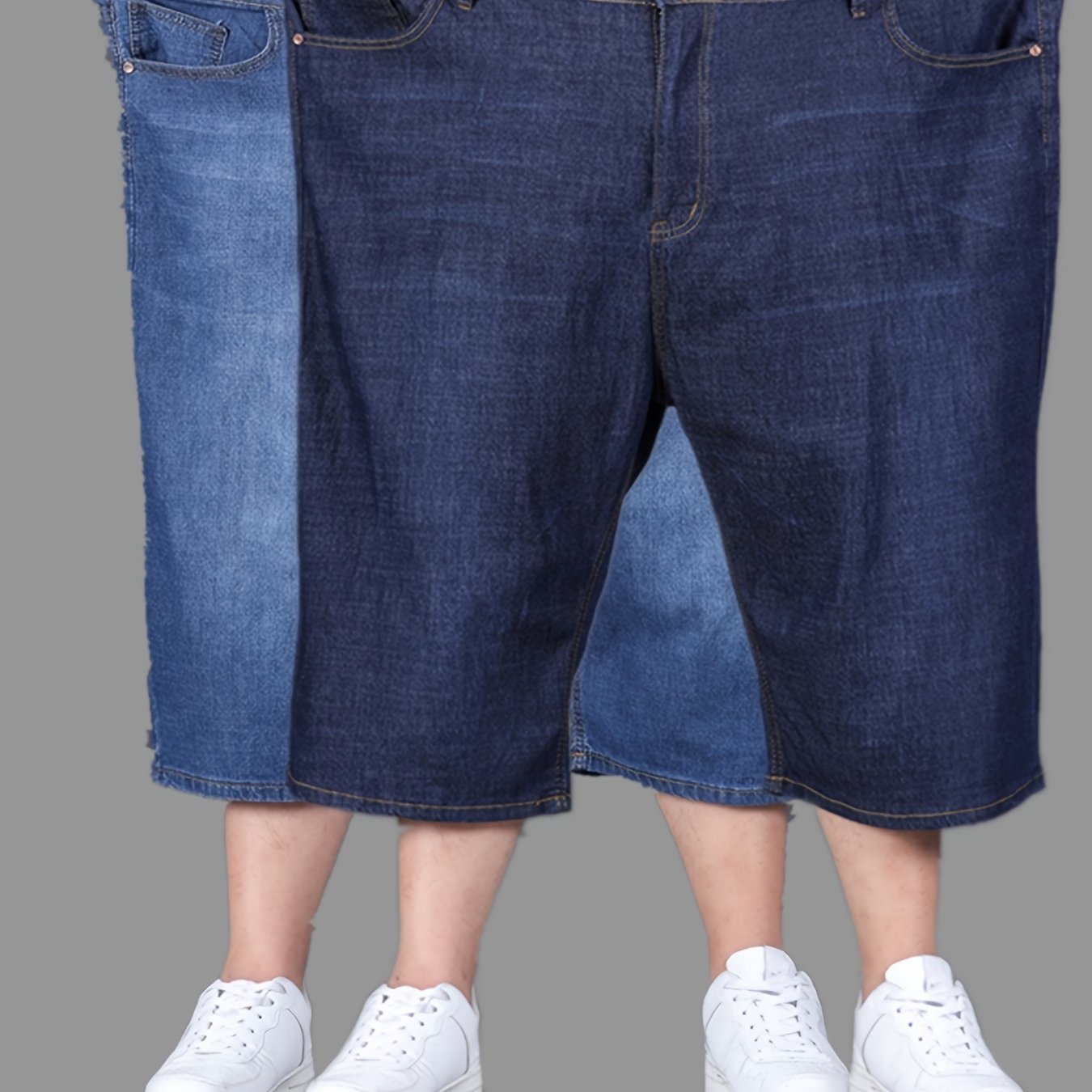 Image of 2-pack Men's Denim Shorts, Plus Size, Casual Sports, Breathable Elastic Shorts, Pockets, Running, Fitness, Cycling, Hiking, Swimming, Outdoor, Shorts