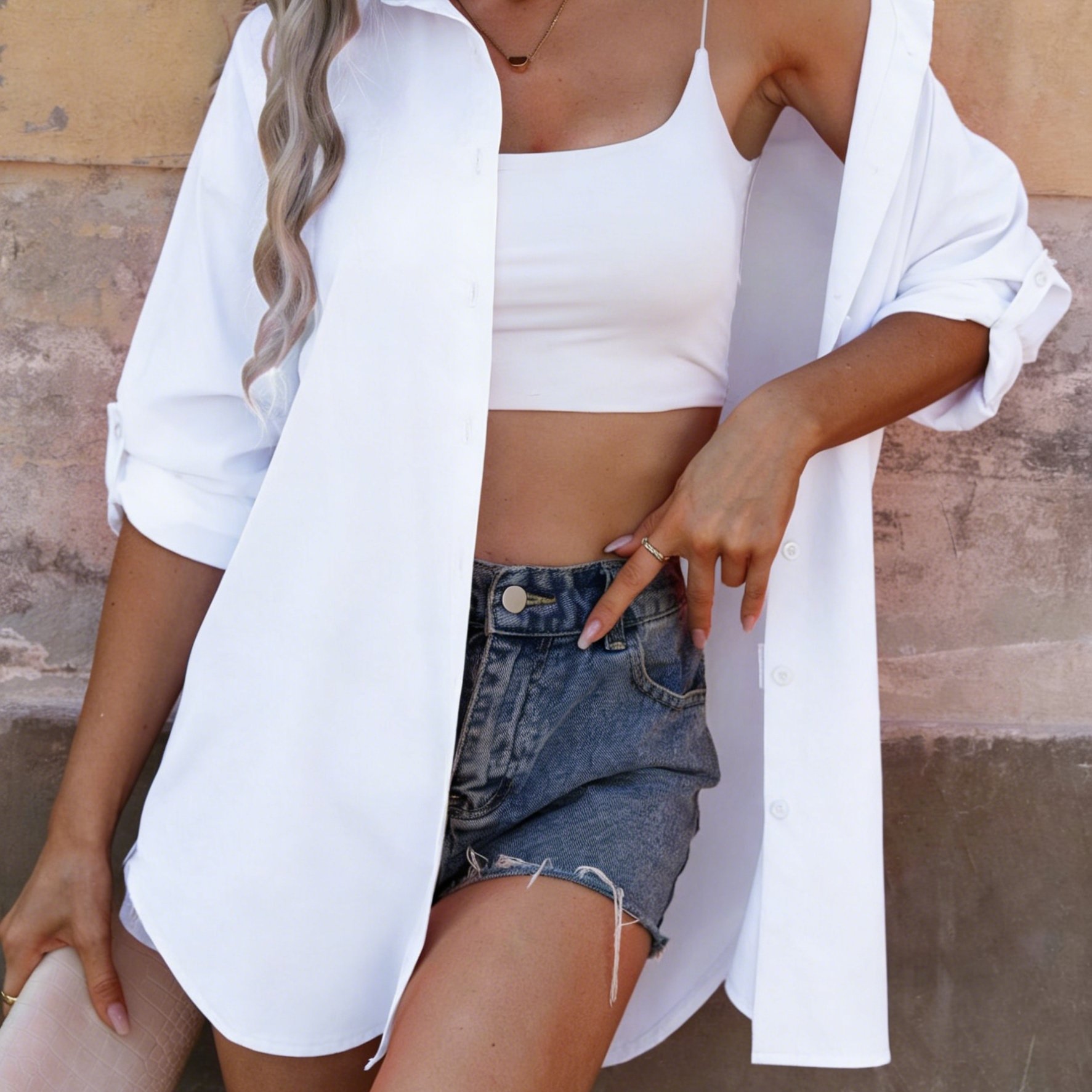 Image of Plus Size, Plus Size Women's Solid Long Sleeve Button Shirt Casual Loose Open Front Blouse Lightweight Layering Top For Daily Wear